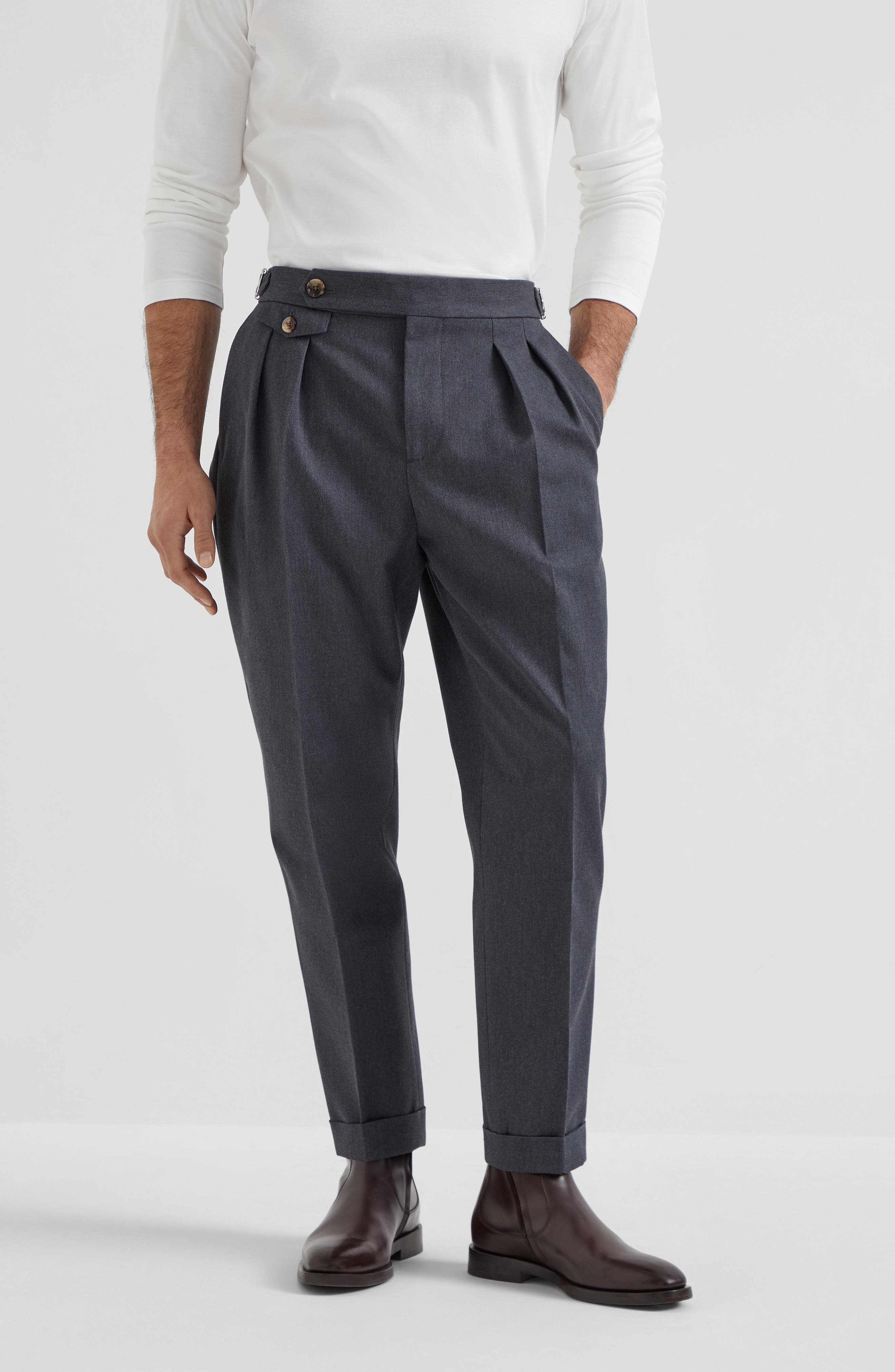 Brunello Cucinelli Gabardine tailor fit trousers in Lead at Nordstrom - 2
