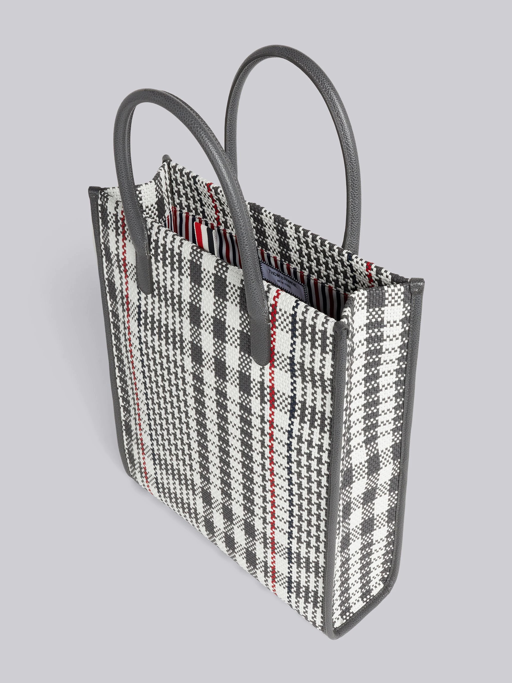 Dark Grey Calf Check Weaving Leather Frame Vertical Tote - 5