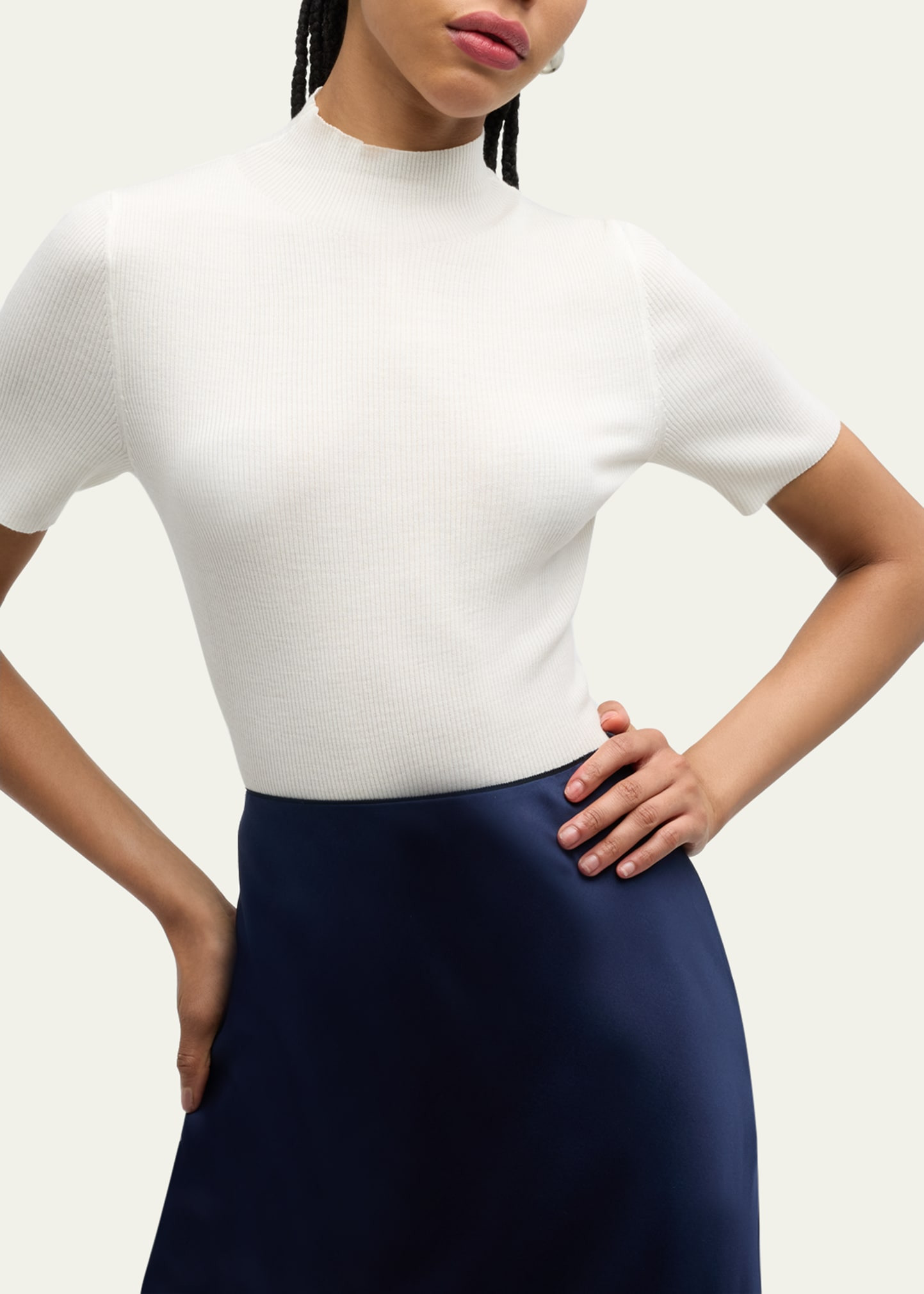 Leenda Regal Merino Wool Short-Sleeve Mock-Neck Top - 6