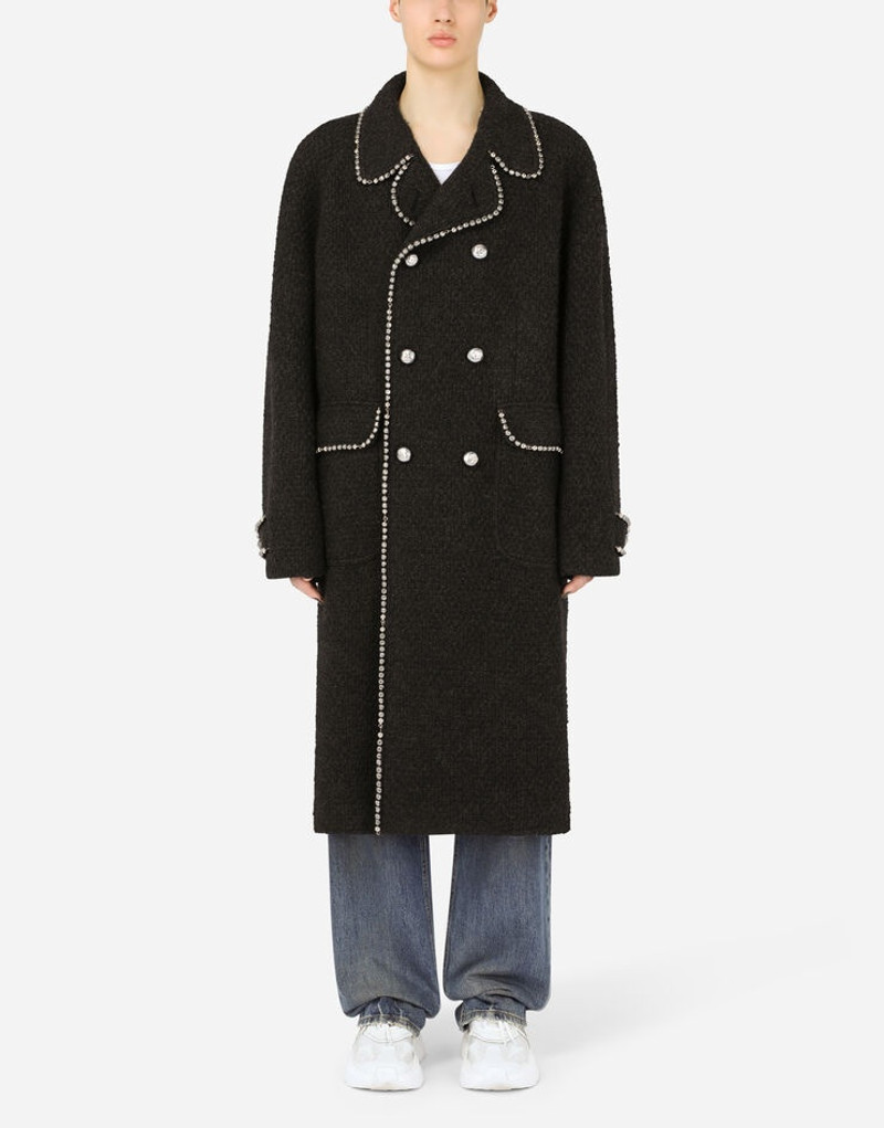 Double-breasted wool knit coat with pearls 1