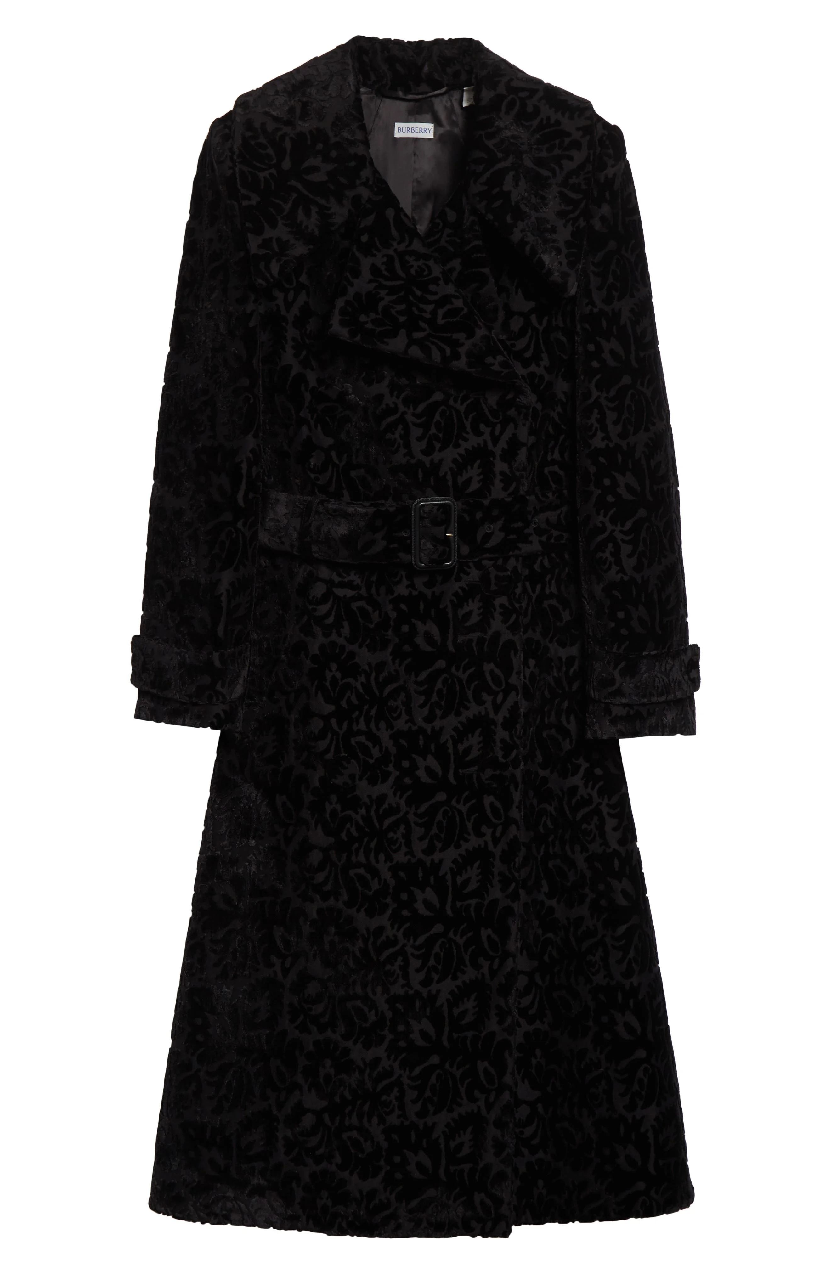 burberry Belted Baroque Velvet Trench Coat in Black Ip Pattern at Nordstrom - 1