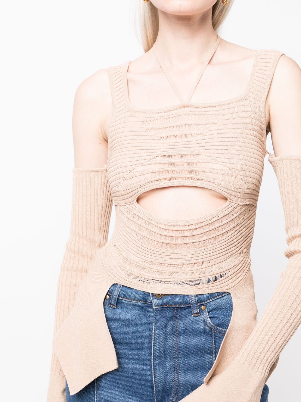 cut-out square-neck knitted top - 5
