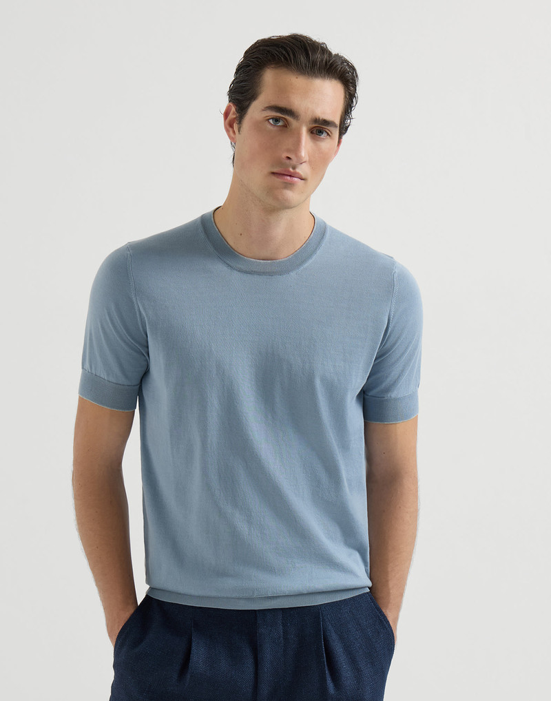 Cotton lightweight knit T-shirt with contrast details 2