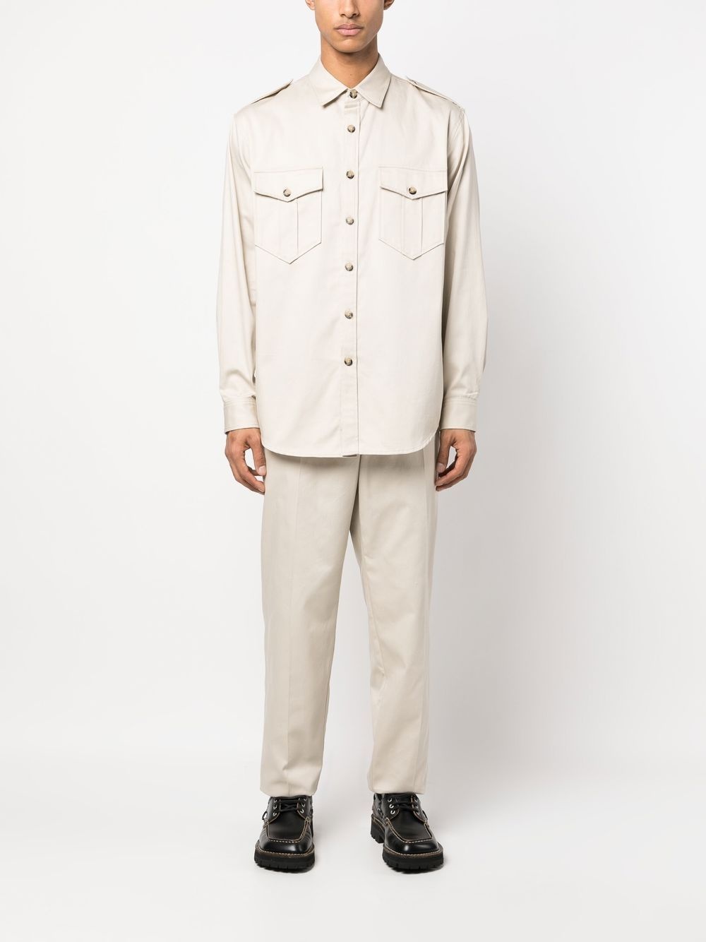logo-embroidery cotton shirt - 3