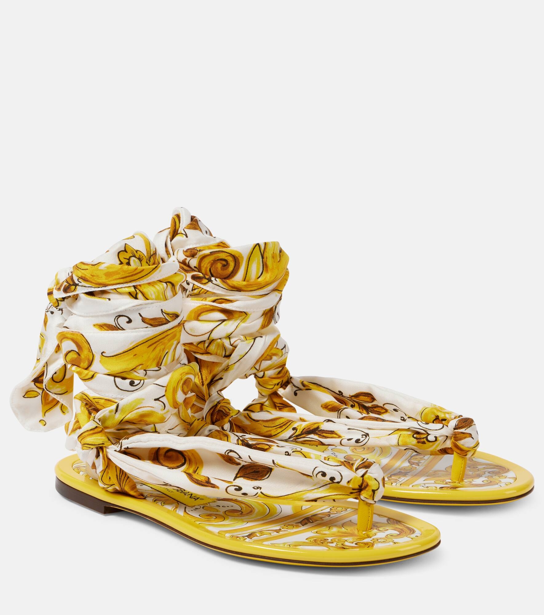 Printed silk twill sandals - 1