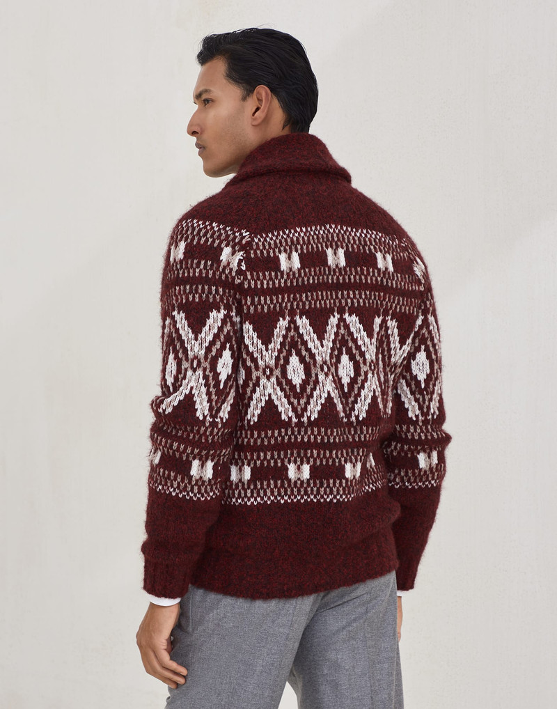 Brunello Cucinelli Alpaca, virgin wool and cashmere geometric jacquard cardigan with metal buttons outlook