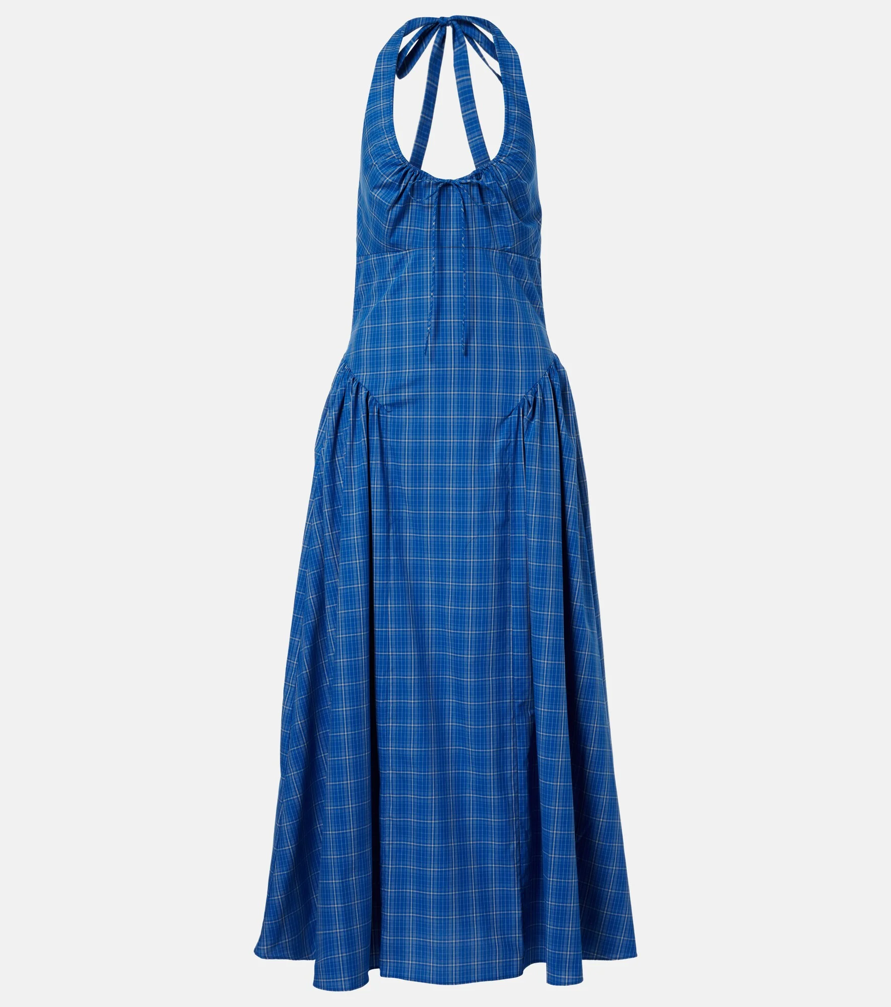 Del Ros plaid halterneck cotton midi dress - 1
