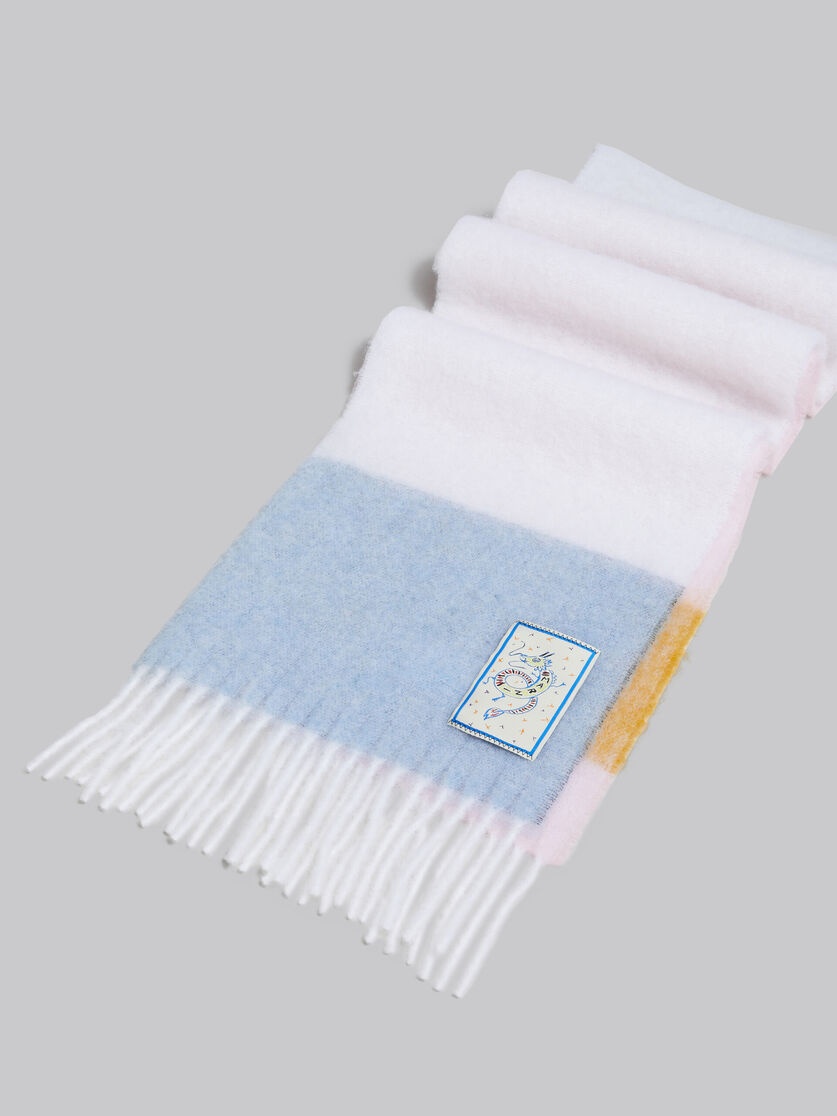 WHITE BLUE AND PINK ALPACA SCARF WITH DRAGON PATCH - 3