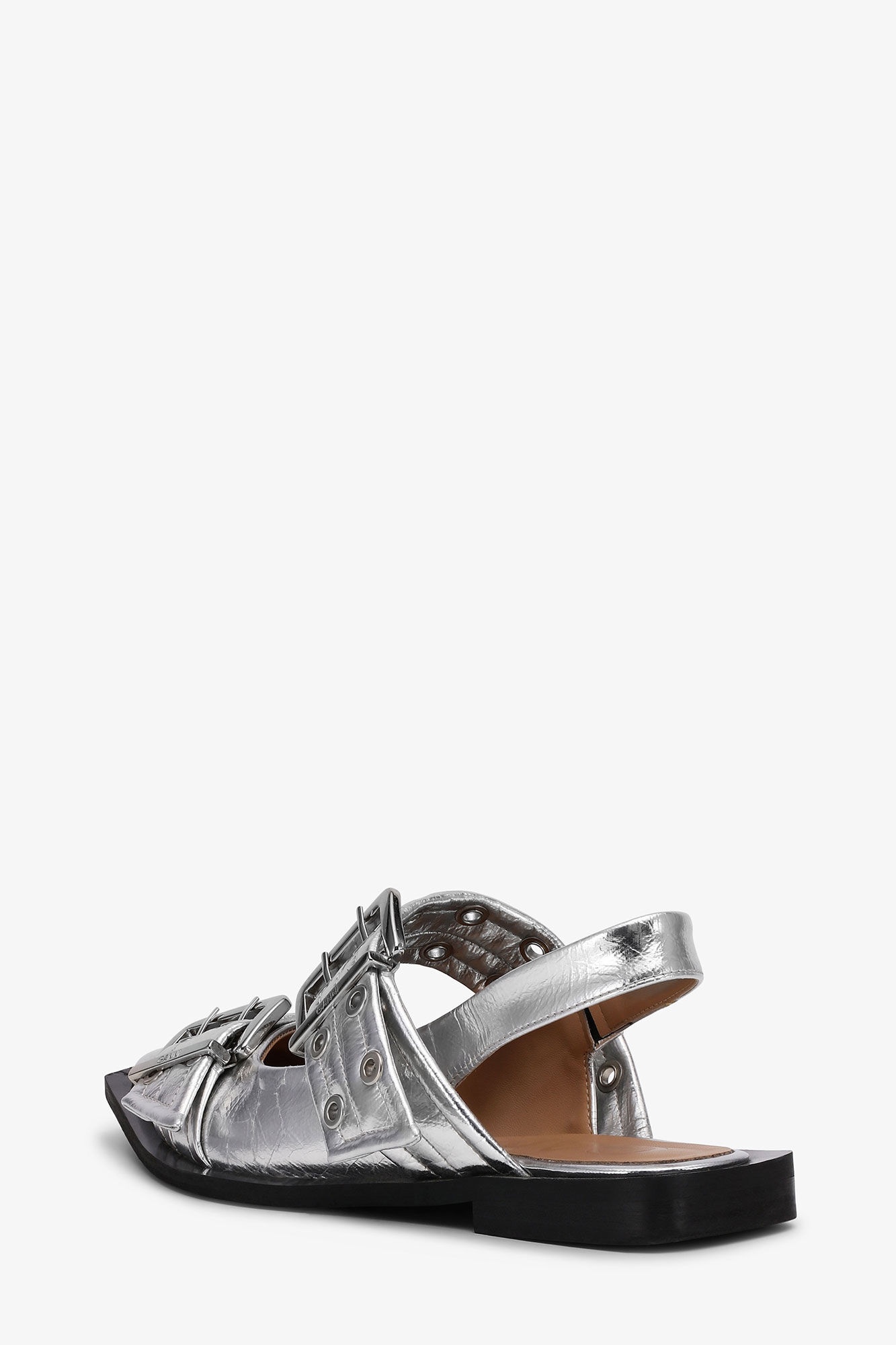 SILVER METALLIC FEMININE BUCKLE BALLERINAS - 3