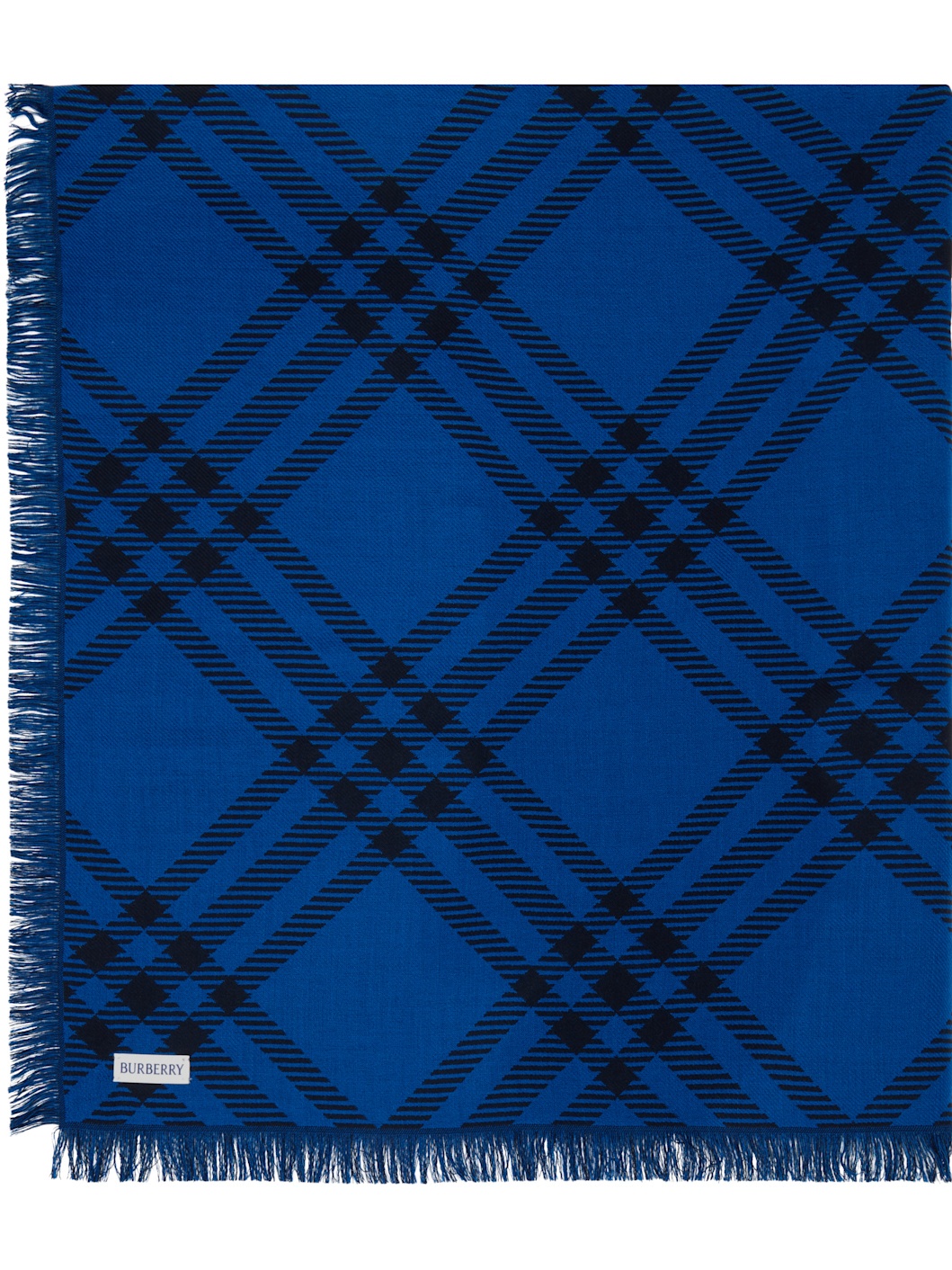 Navy Wide Check Wool Silk Scarf - 2