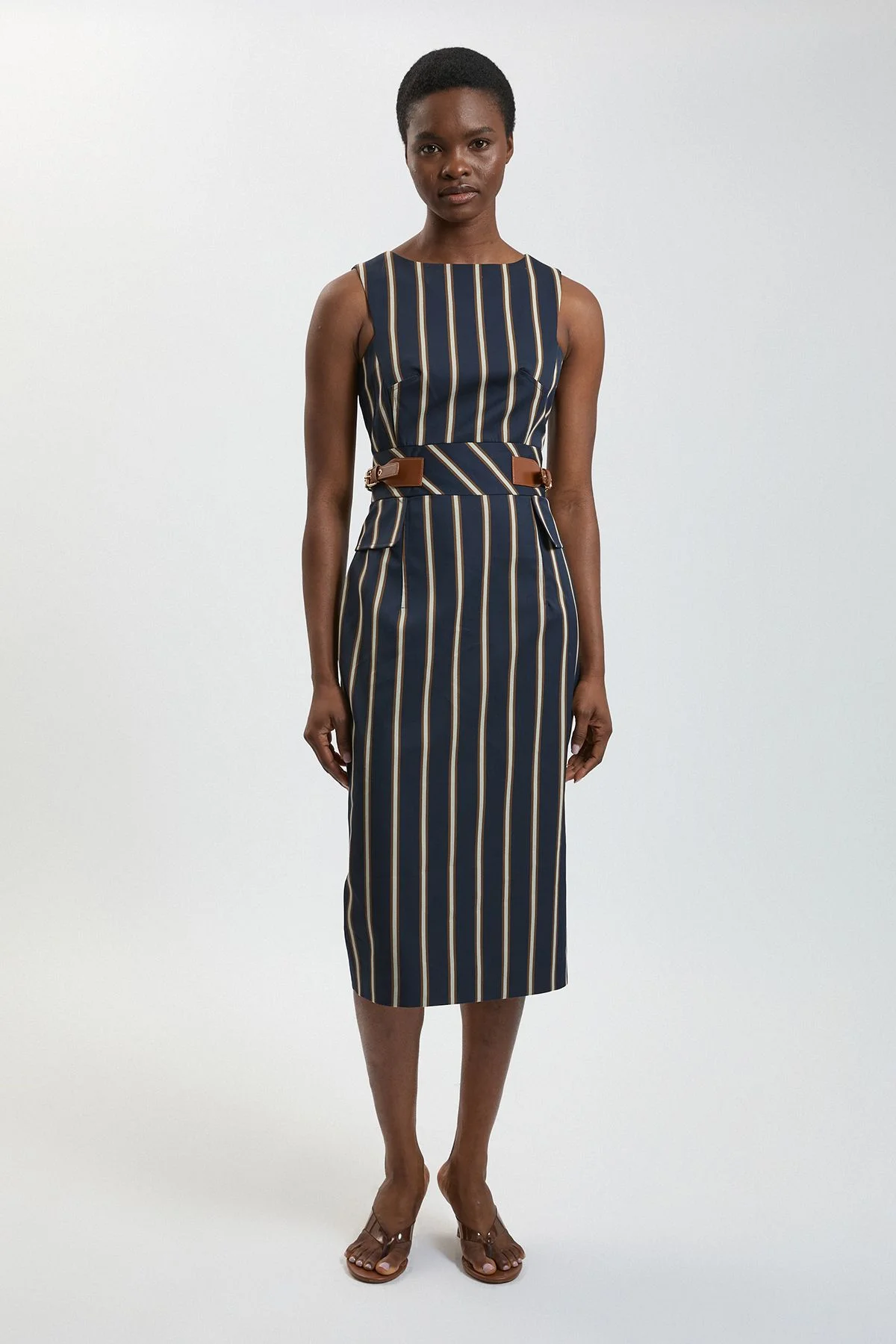 Stripe Side Tab Pencil Midi Dress - 1