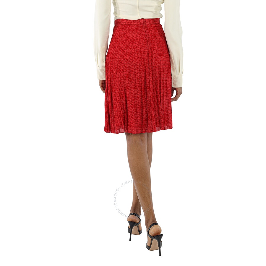 Burberry Ladies Bright Red Monogram Print Plated Skirt - 5