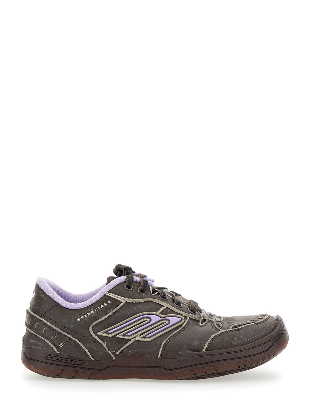 Balenciaga Women 'Hampton' Brown Sneaker With Side Logo And Worn Effect In Leather And Fabric Blend  - 1