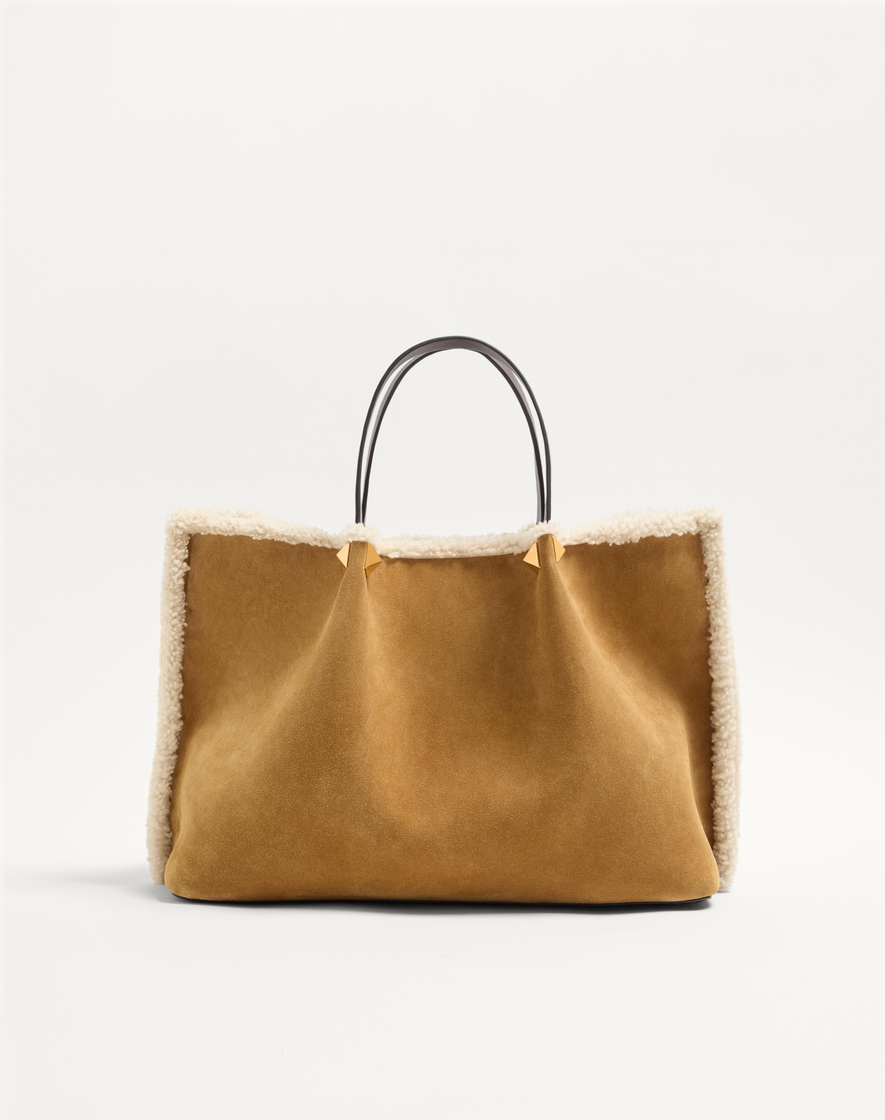 VALENTINO GARAVANI MEDIUM SHOPPING BAG IN EMBROIDERED SUEDE WITH SHEEPSKIN LINING. - 4