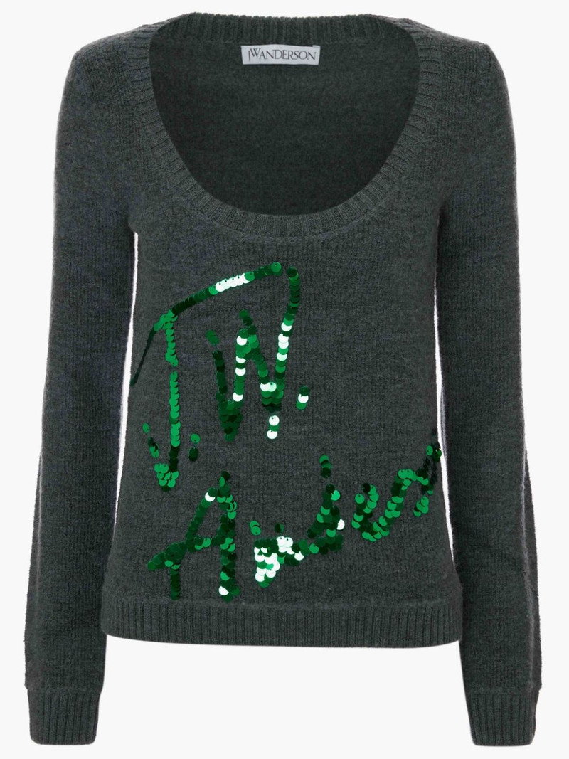 SCOOP NECK SEQUINS LOGO JUMPER 1