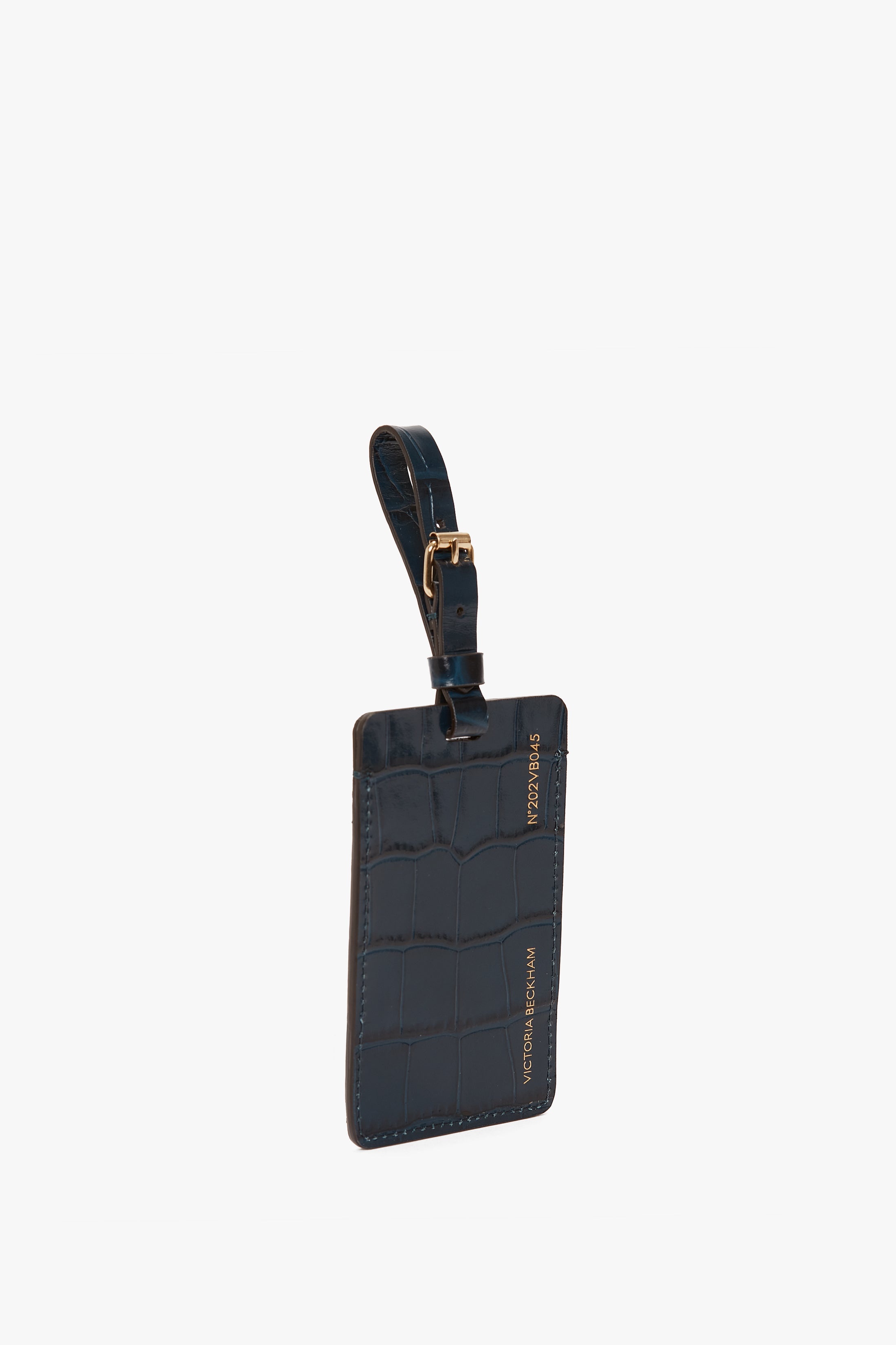 Luggage Tag In Midnight Blue Croc Embossed Leather - 6