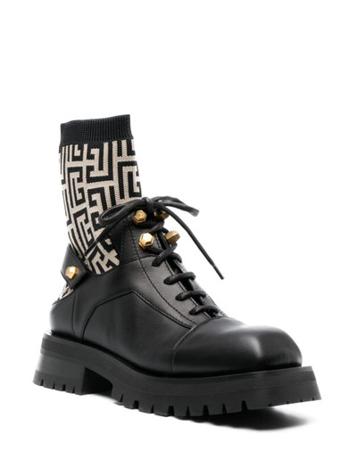 Balmain PB-monogram sock-ankle leather boots outlook