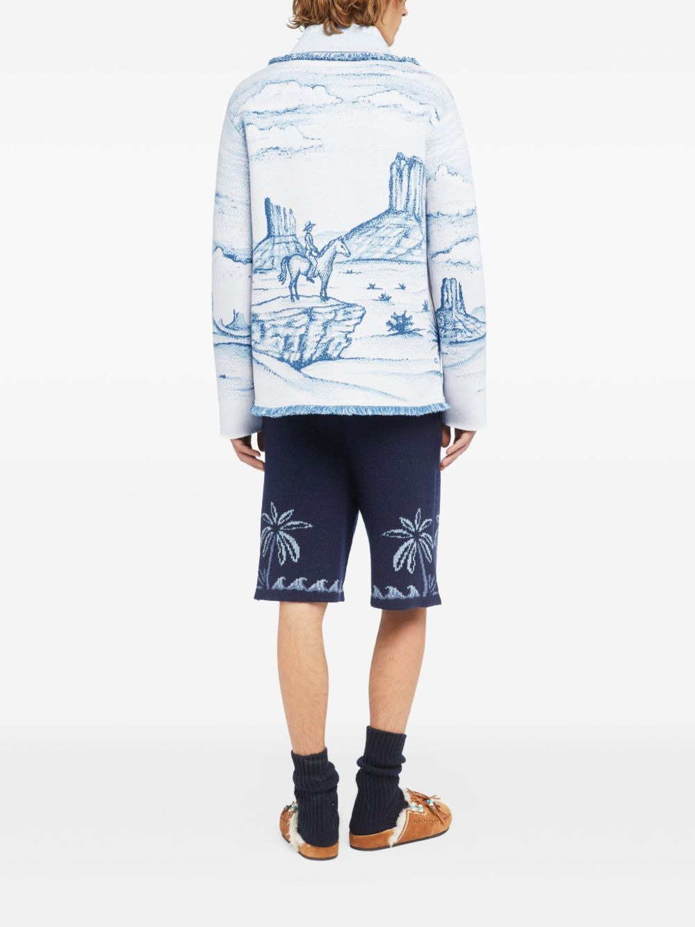 Silent Rider landscape-intarsia fringed cardigan - 4