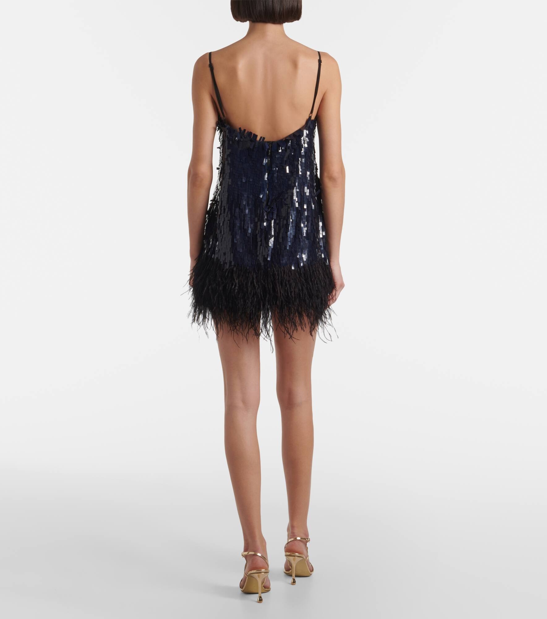 Feather-trimmed sequined minidress - 3