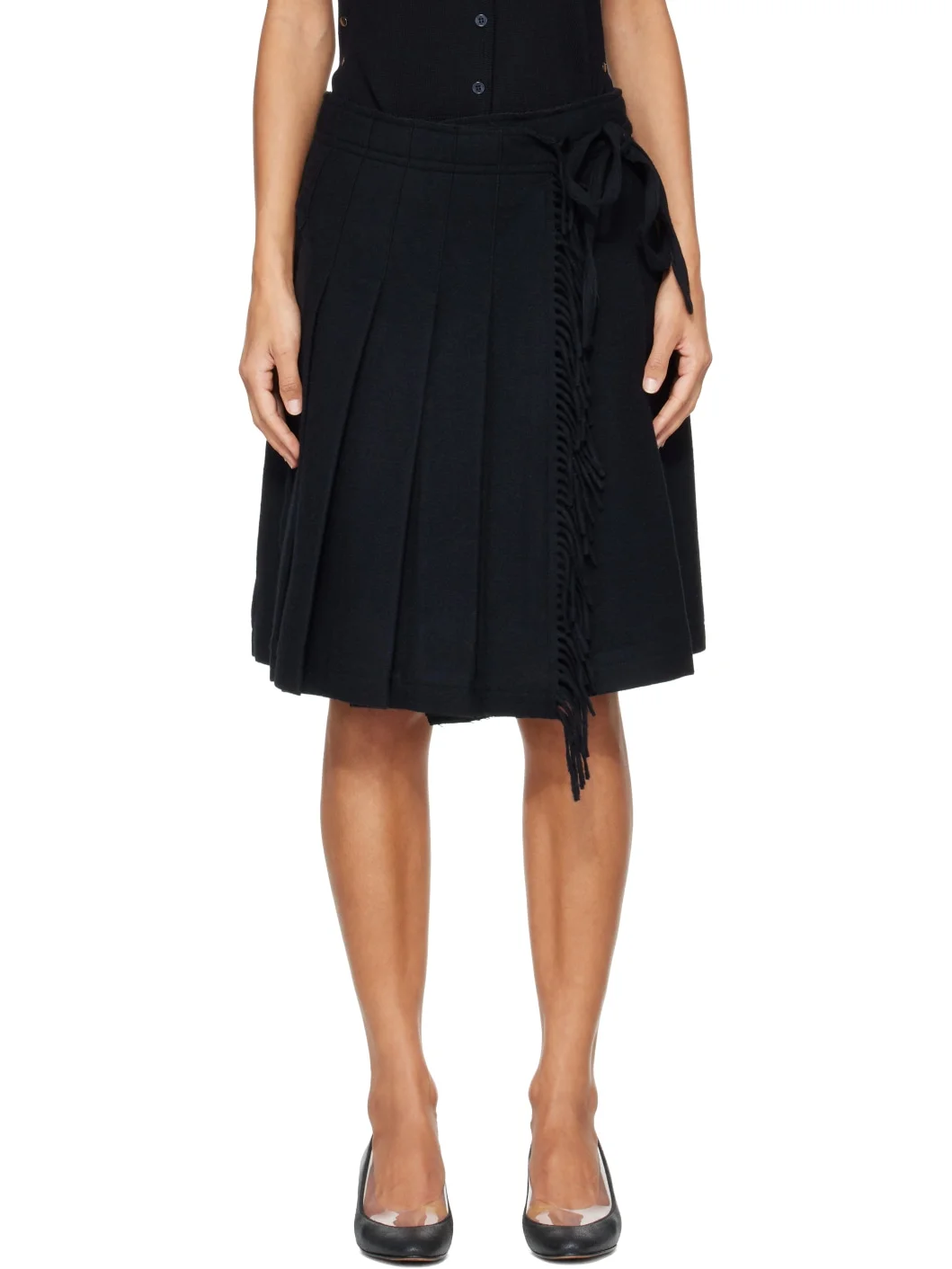 Black Fringed Wrap Mini Skirt - 1