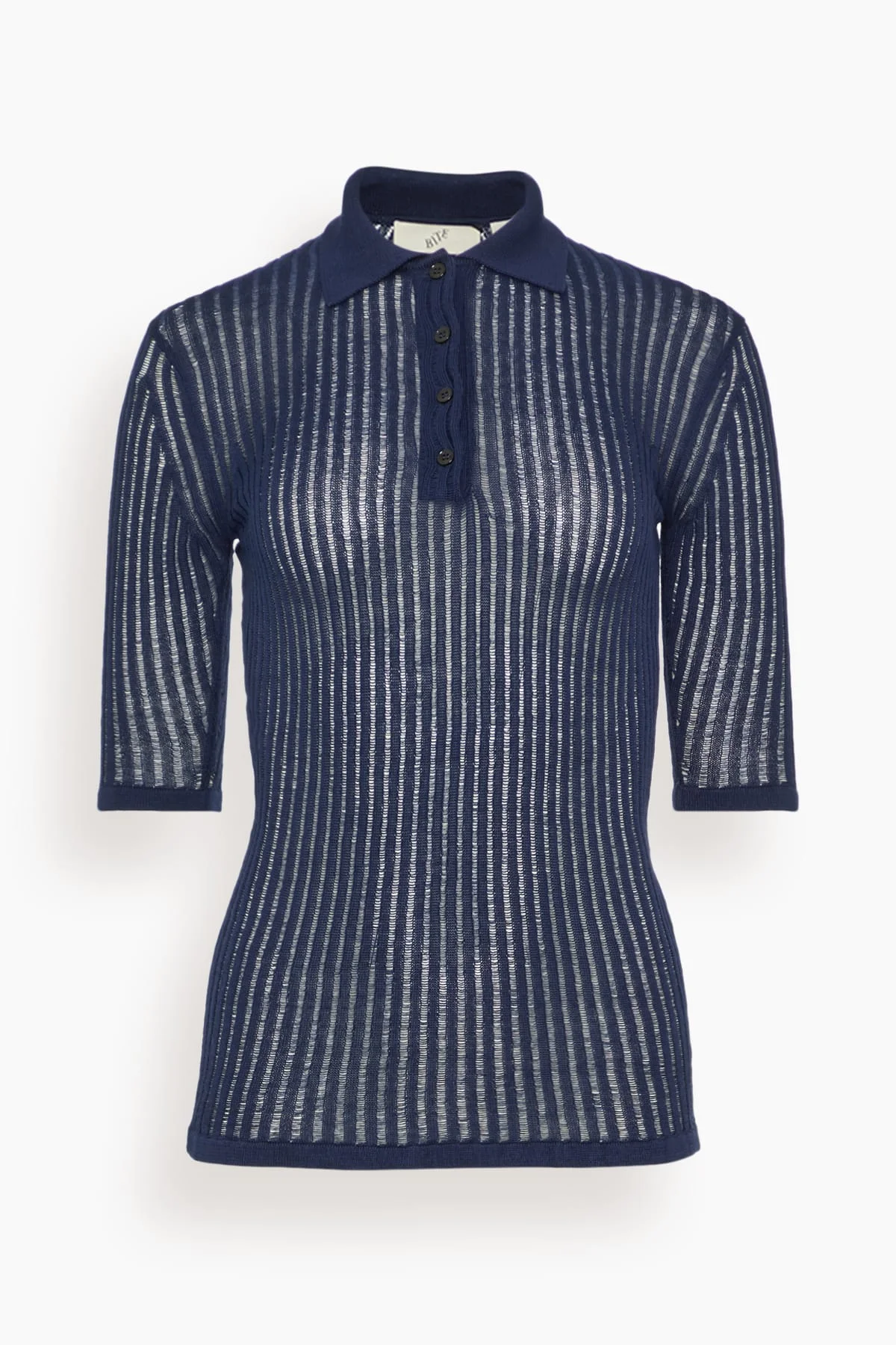 Cotton Net Rib Top in Dark Navy - 1
