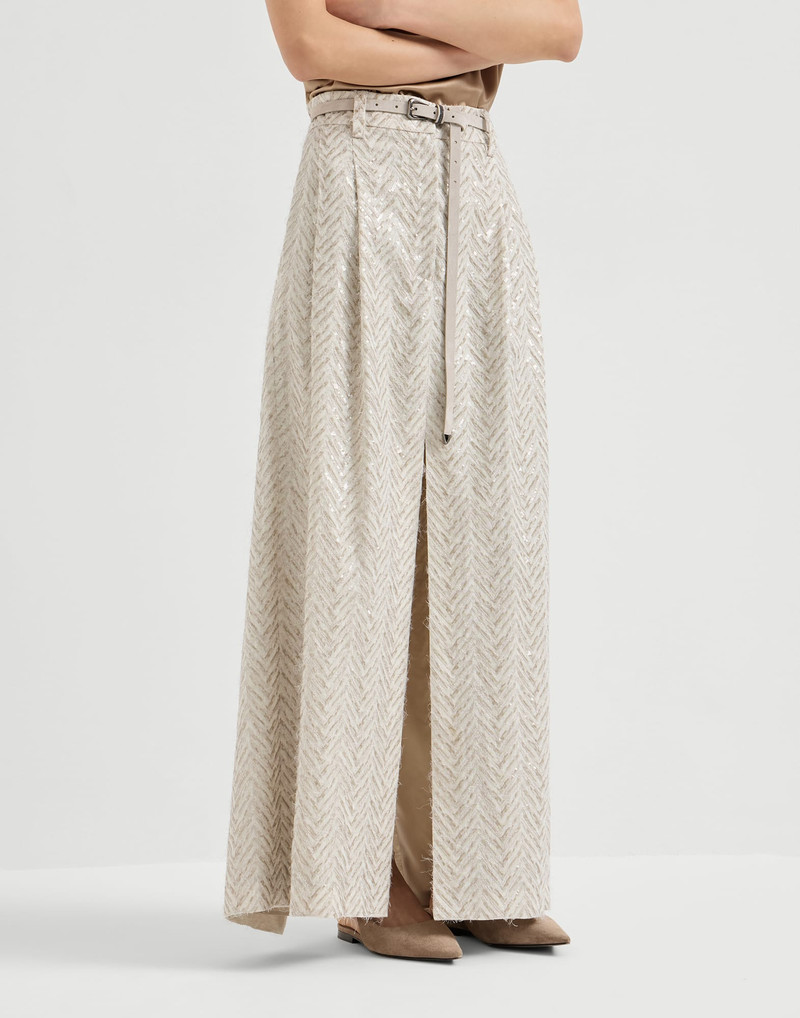 Dazzling maxi chevron embroidery sartorial skirt in linen 2