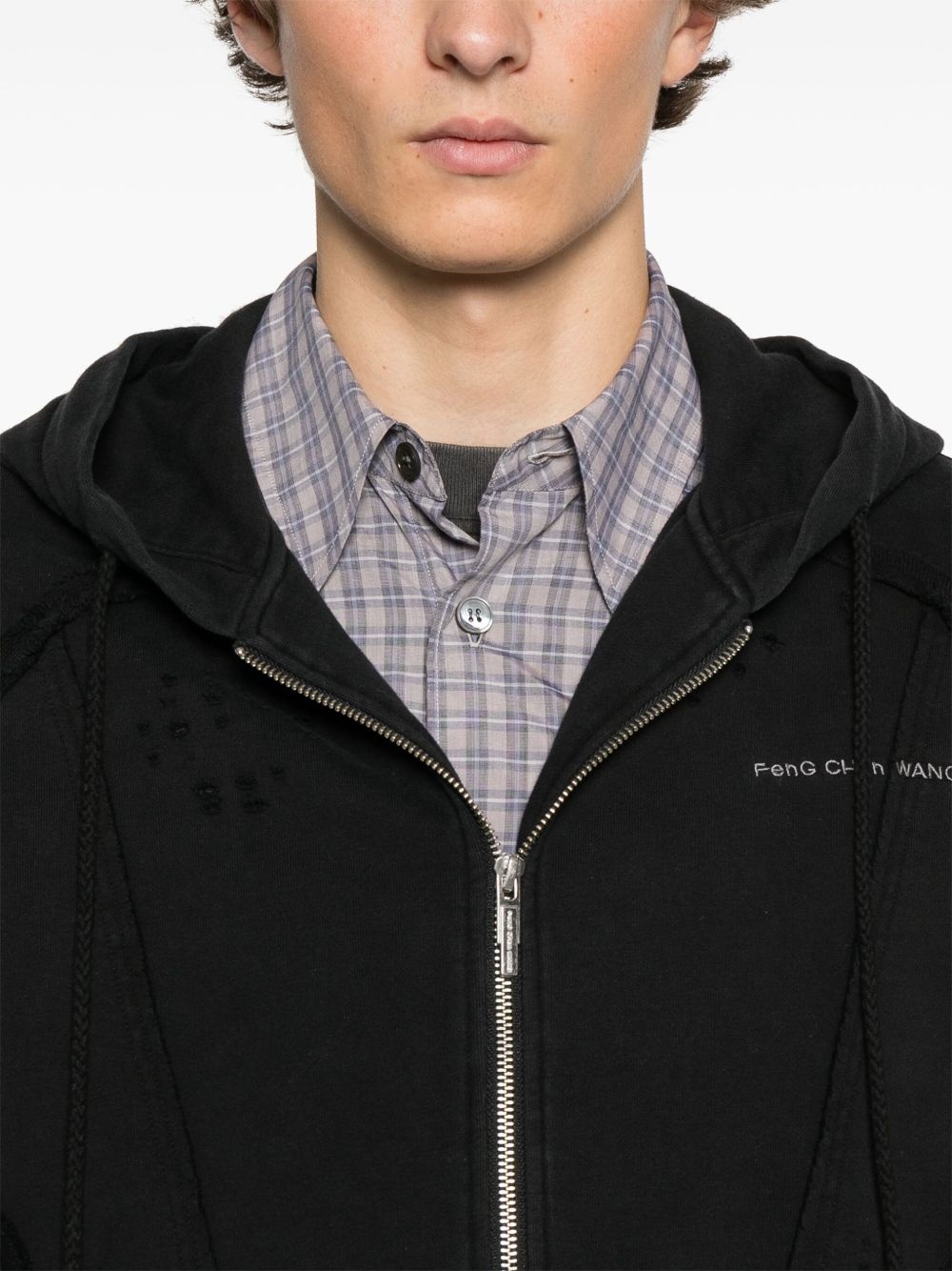 distressed zip-up hoodie - 5