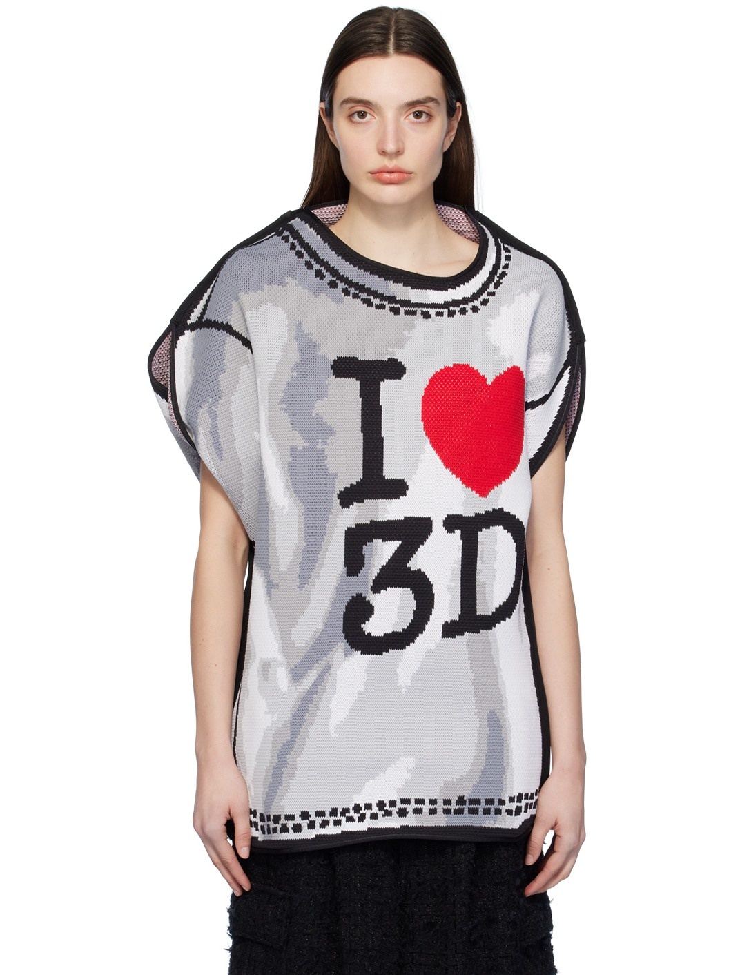 Gray & White 'I Heart 3D' Sweater - 1