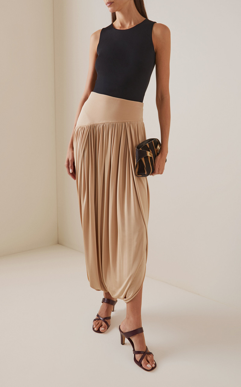 FERRAGAMO Draped Jersey Midi Skirt neutral outlook