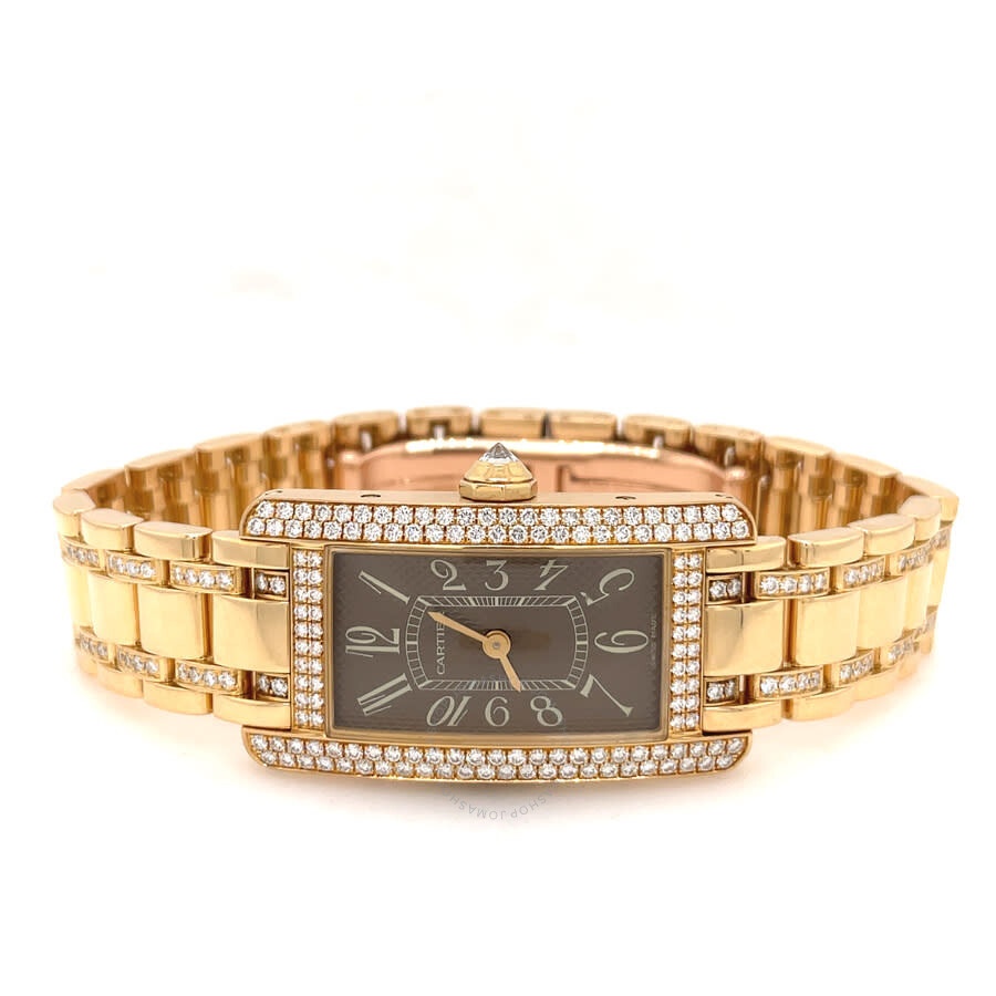 Pre-owned Cartier Tank Americaine Quartz Diamond Brown Dial Ladies Watch 2482 - 5