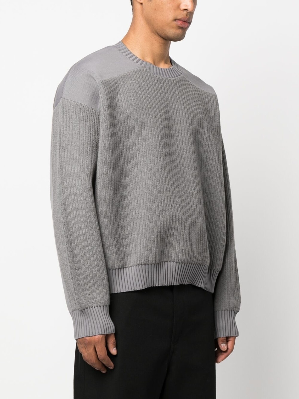 ribbed-panneling crew-neck jumper - 3