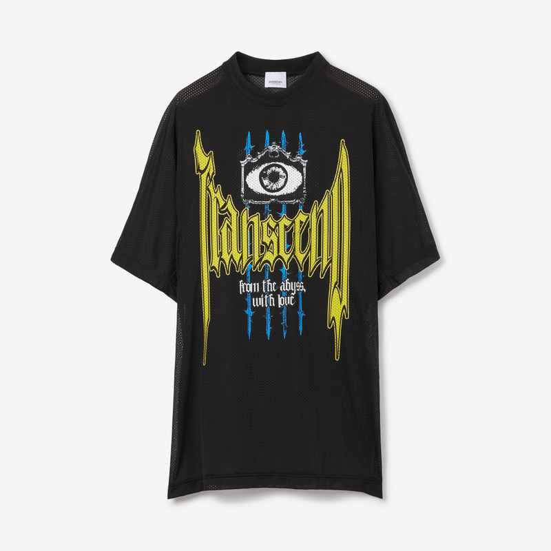 Slogan Print Nylon Mesh T-shirt 1