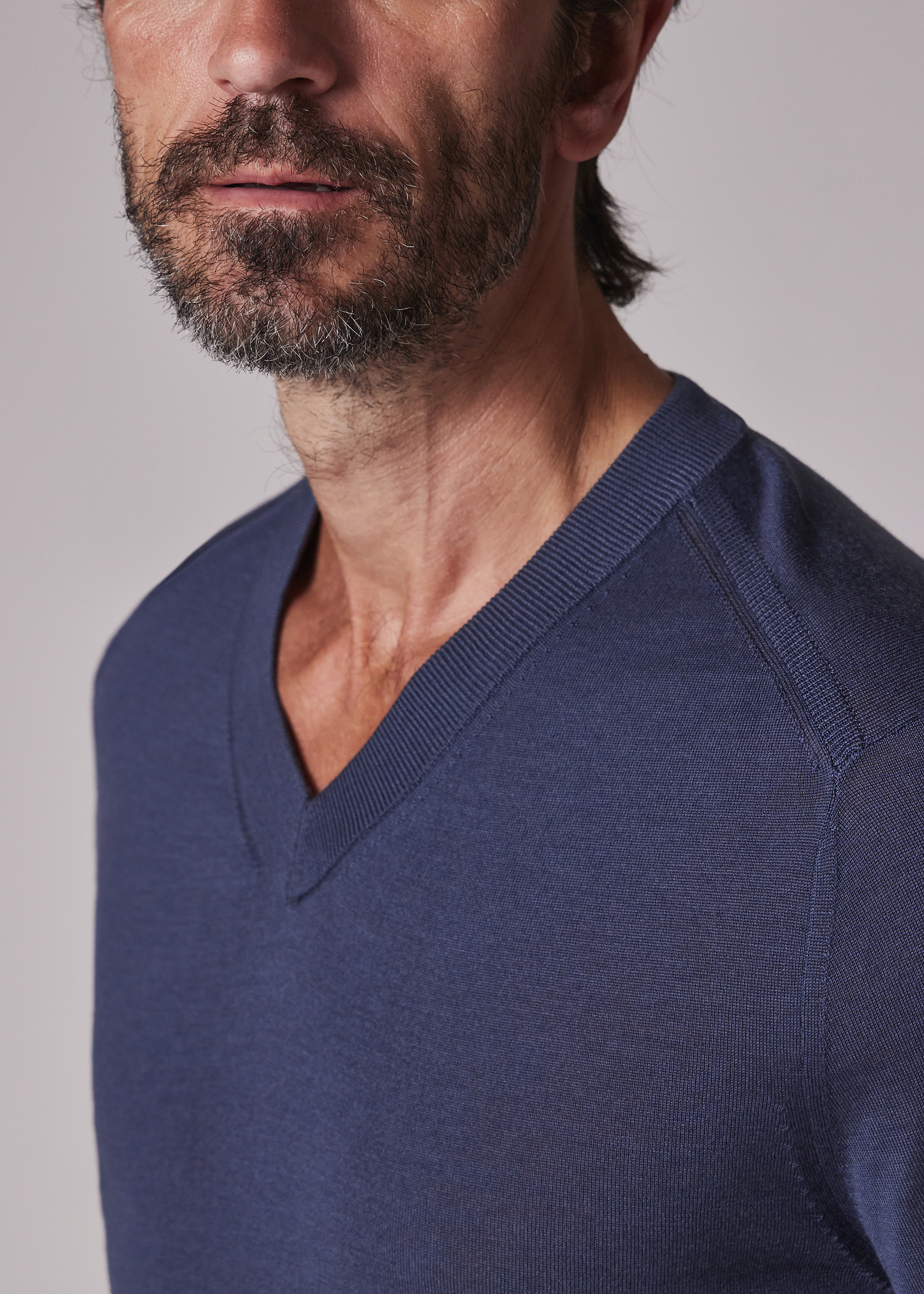 Stone Blue Merino V-Neck Sweater - 3