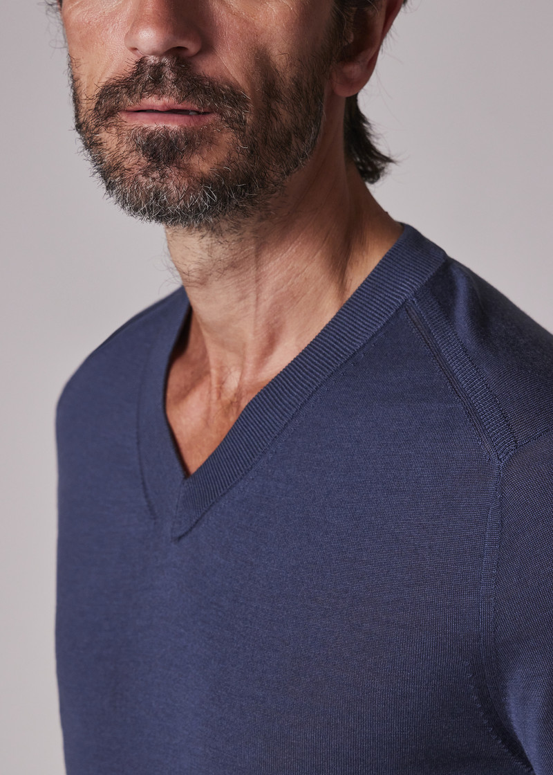 Stone Blue Merino V-Neck Sweater 3