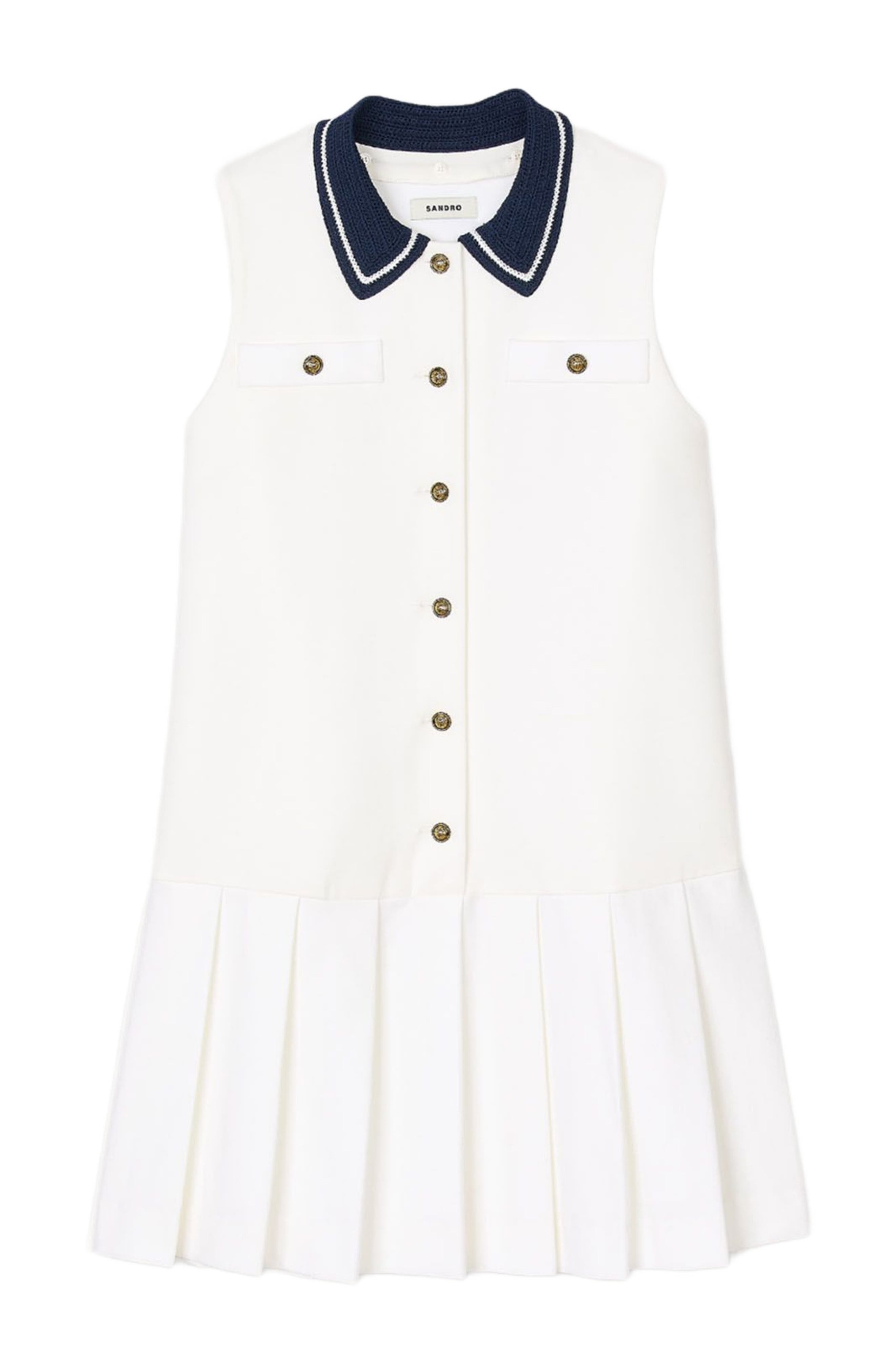 SANDRO Short dress with contrasting collar in White at Nordstrom - 5