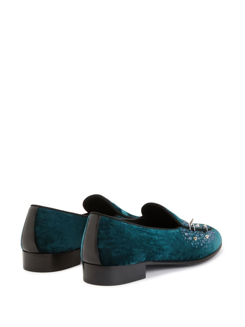 velvet-effect rhinestone loafers - 3