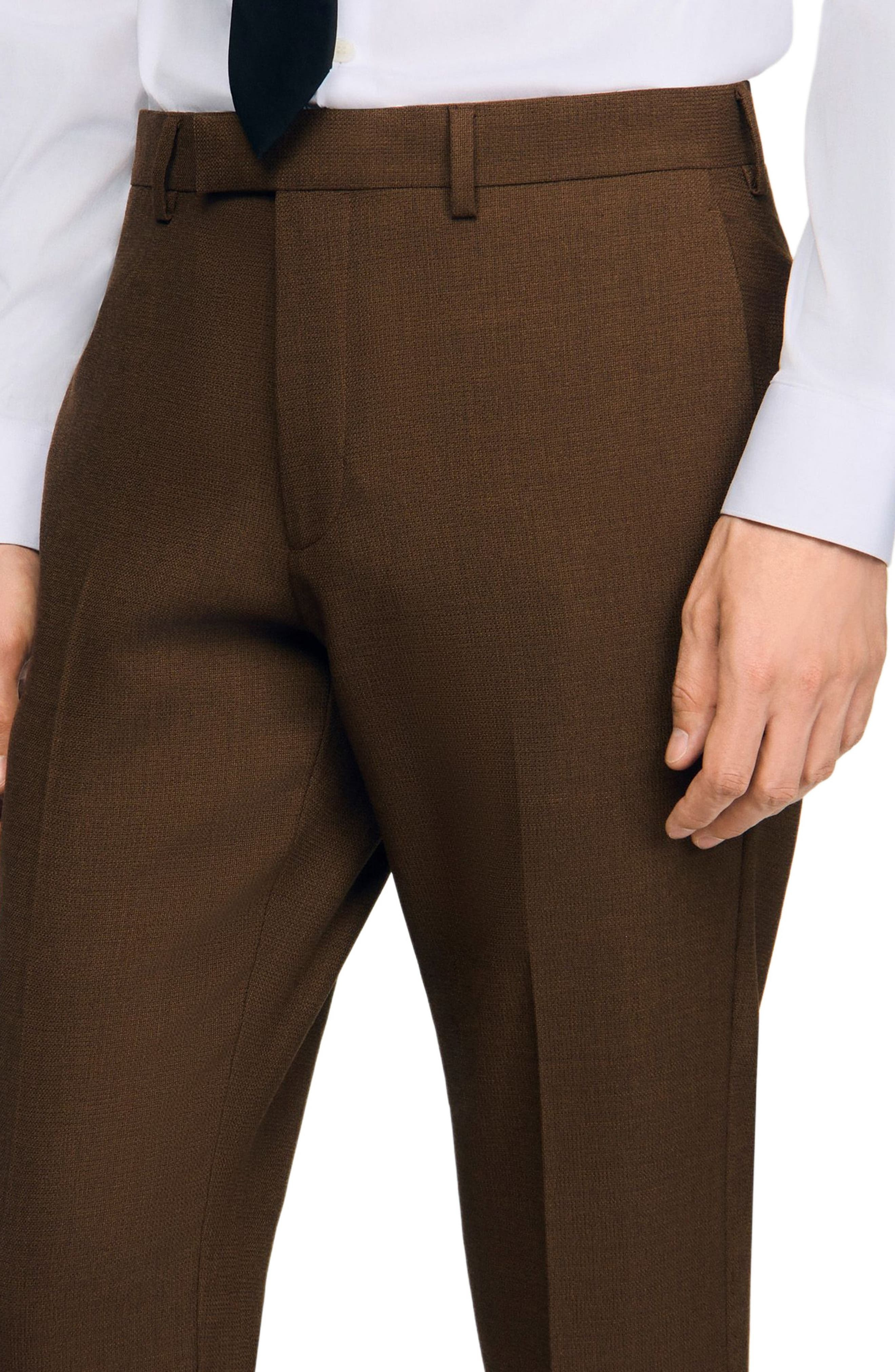 SANDRO Classic wool dress trousers in Tobacco Brown at Nordstrom - 3