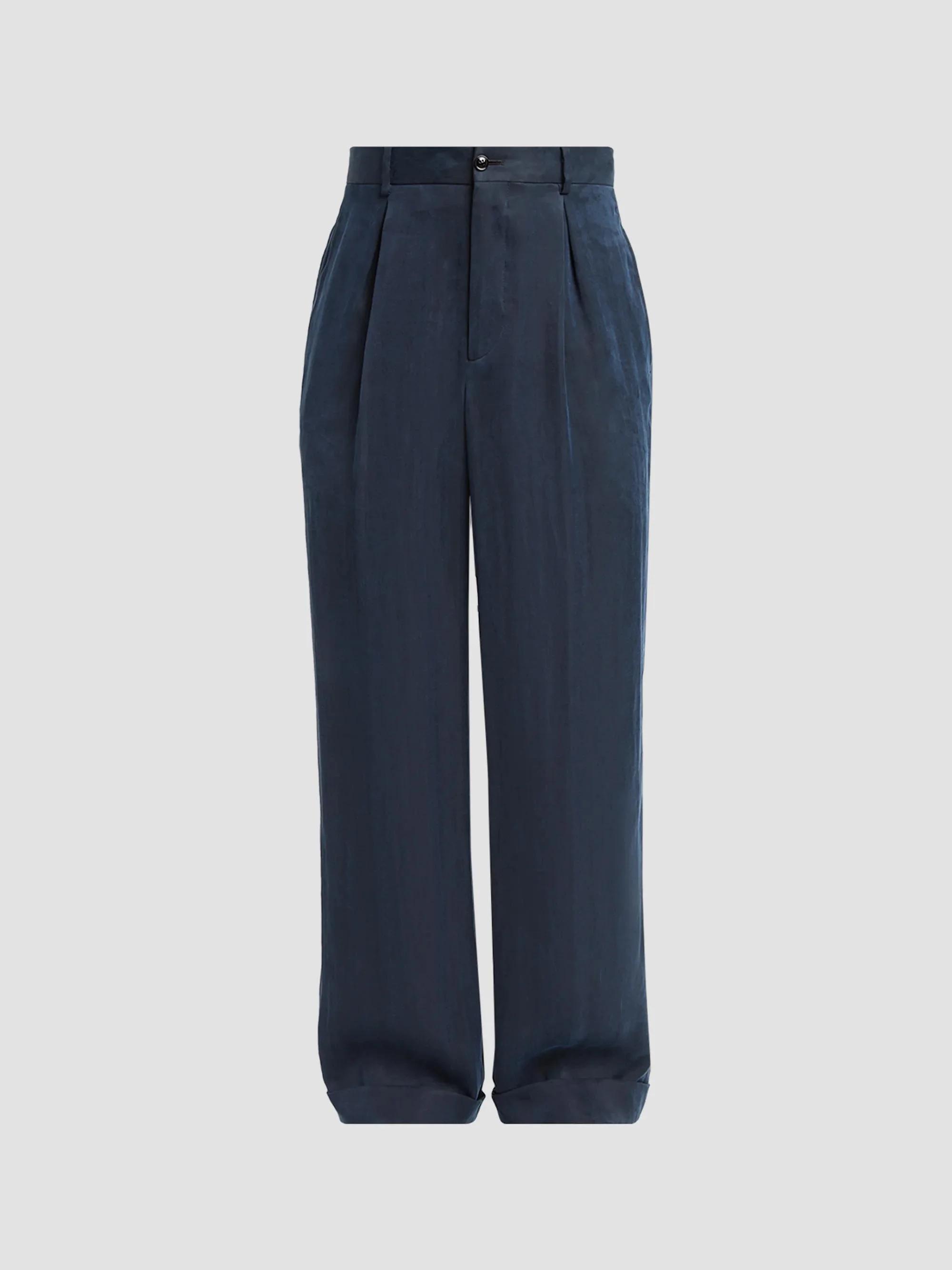 Men's Virgin Wool Pleated Trousers - Moonless Night - 1