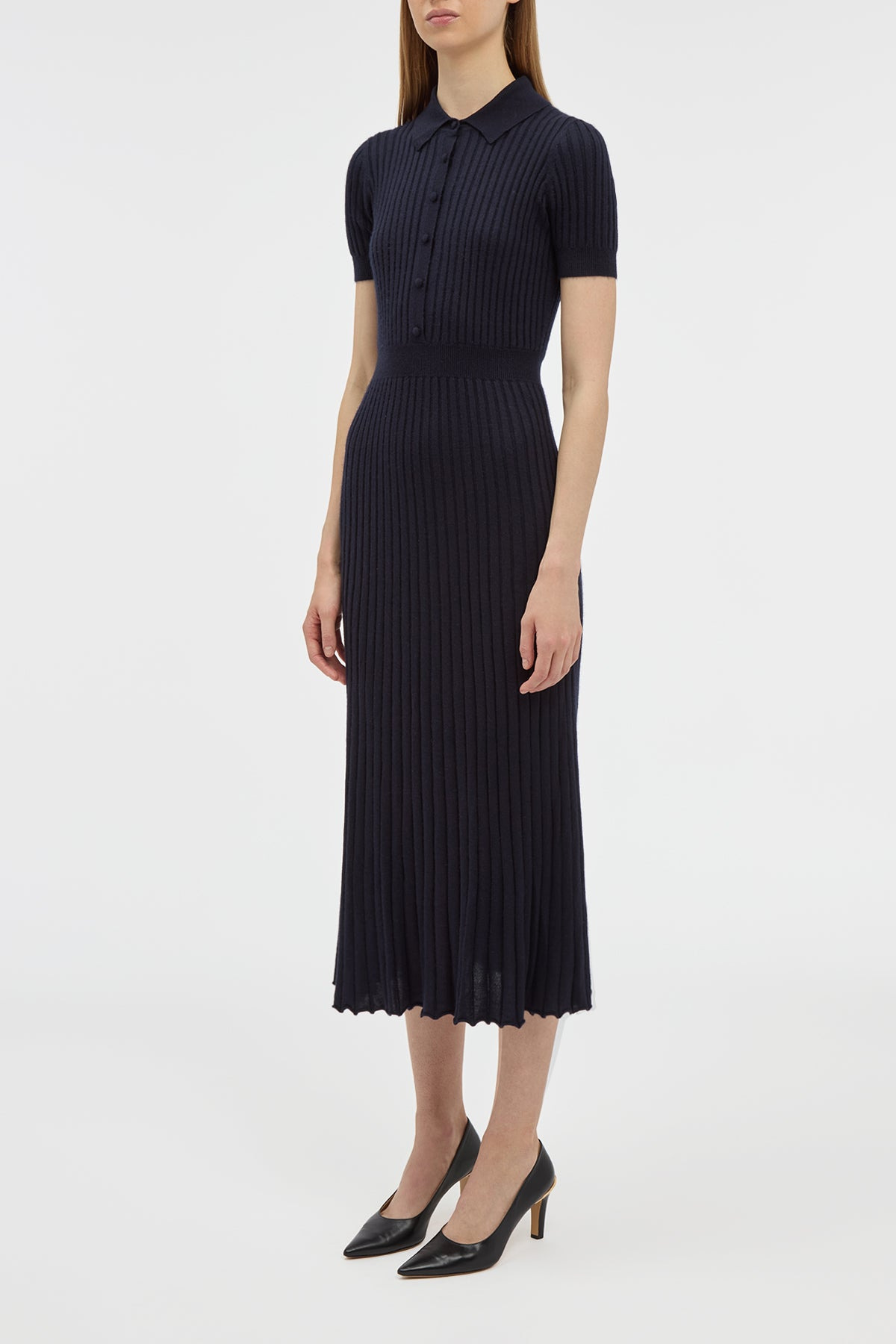 Amor Ribbed Dress in Dark Navy Silk Cashmere - 3