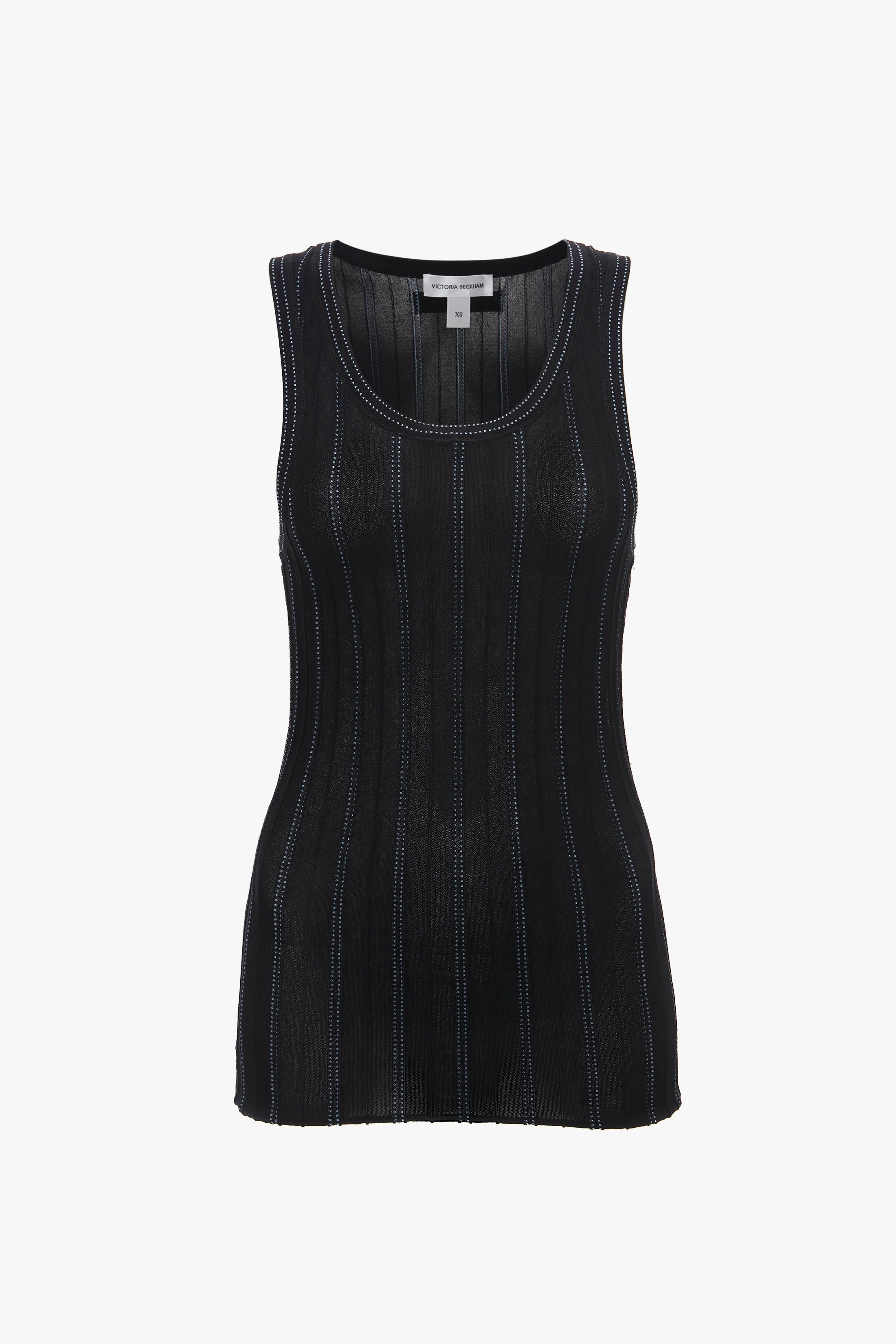Fine Knit Vertical Stripe Tank In Black-Blue - 1