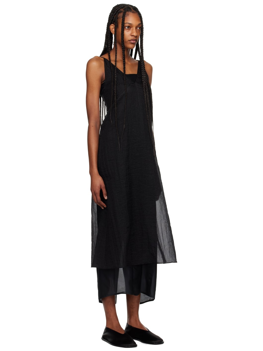 Black Semi-Sheer Midi Dress - 2