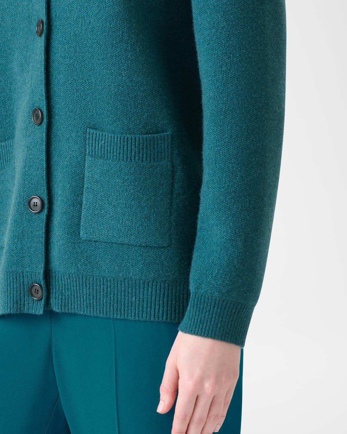Pure Cashmere Pique Knit Crewneck Cardigan - 5