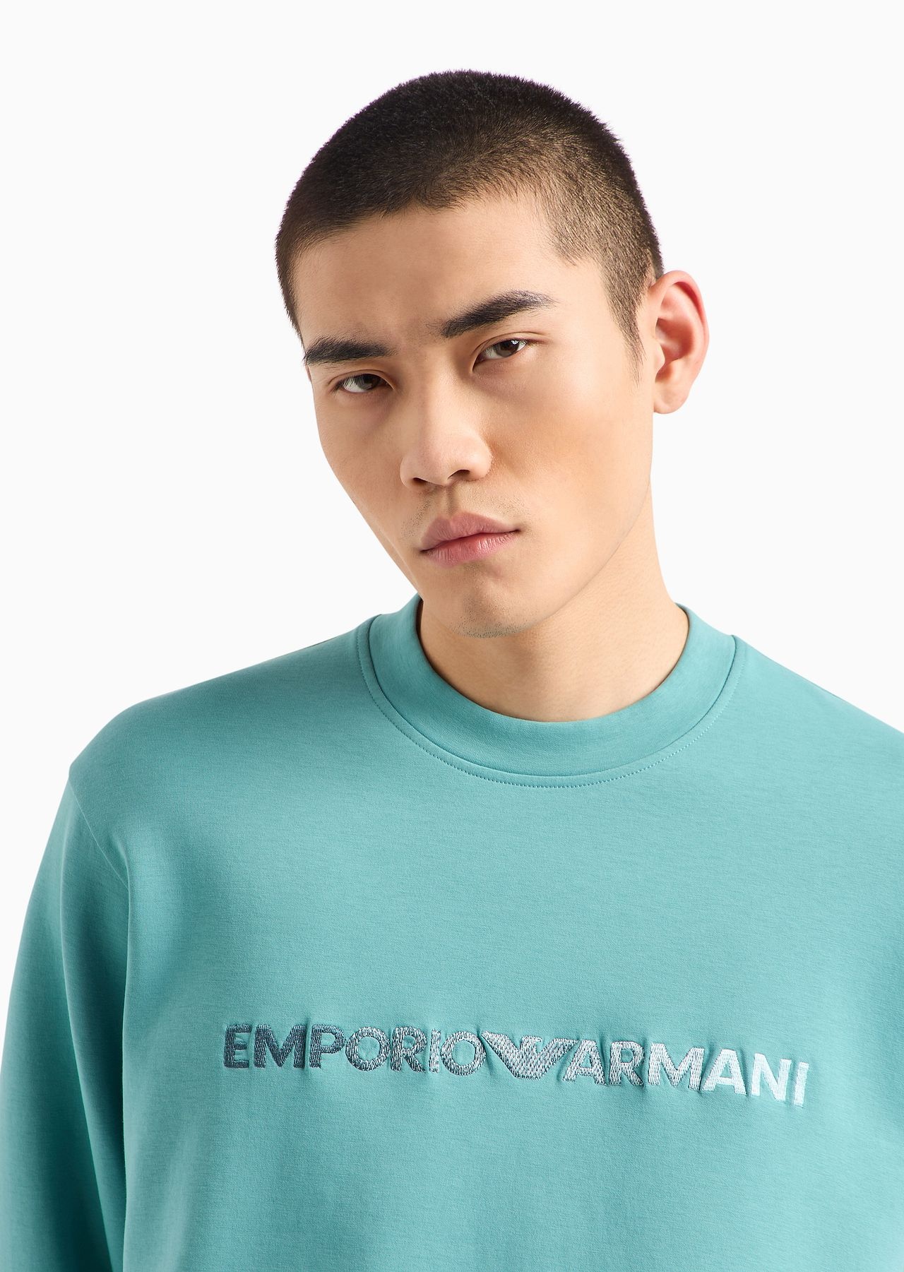 Double-jersey sweatshirt with Emporio Armani logo embroidery - 5