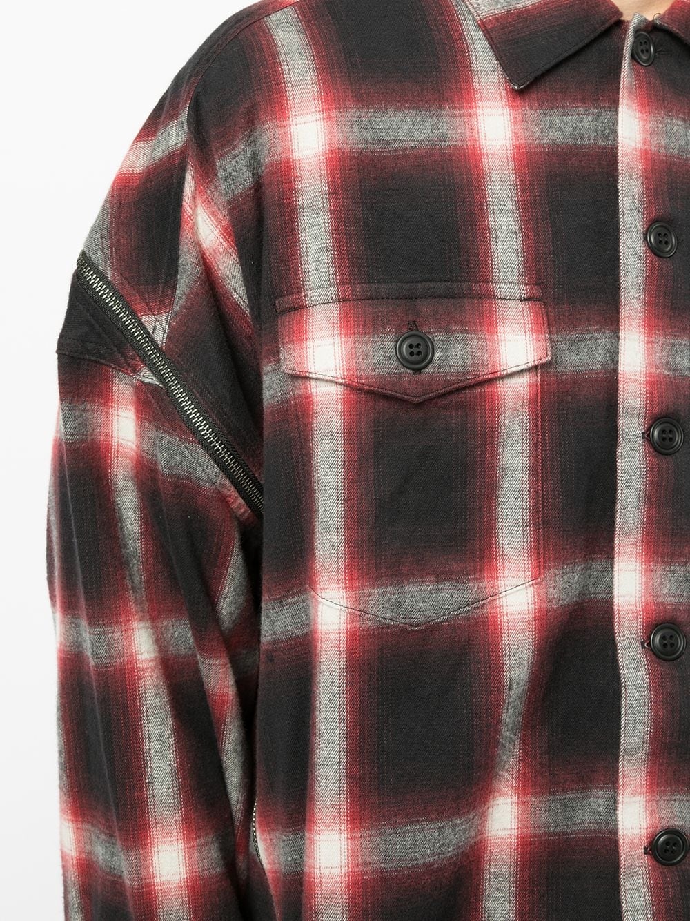 zip-detail oversized checked shirt - 5