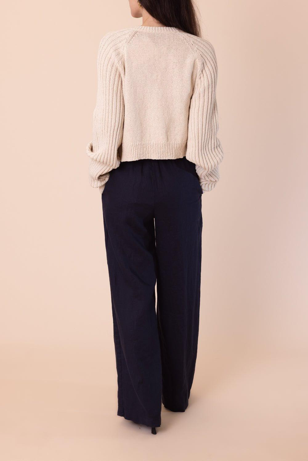 Wide Straight Leg Trousers - Navy - 4