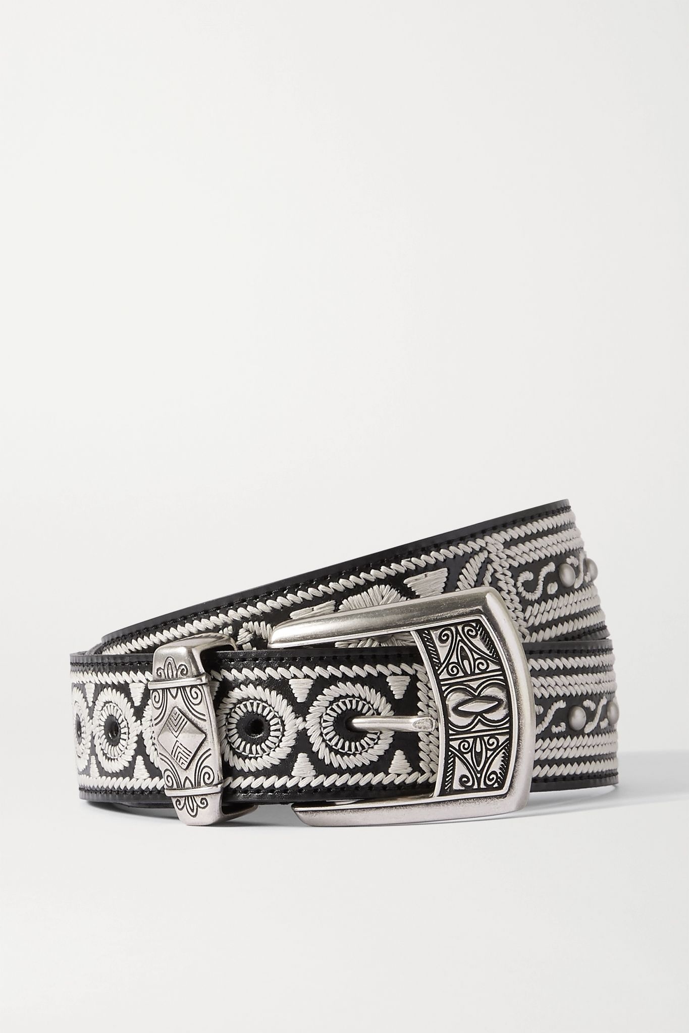 Embroidered studded glossed-leather belt  - 1