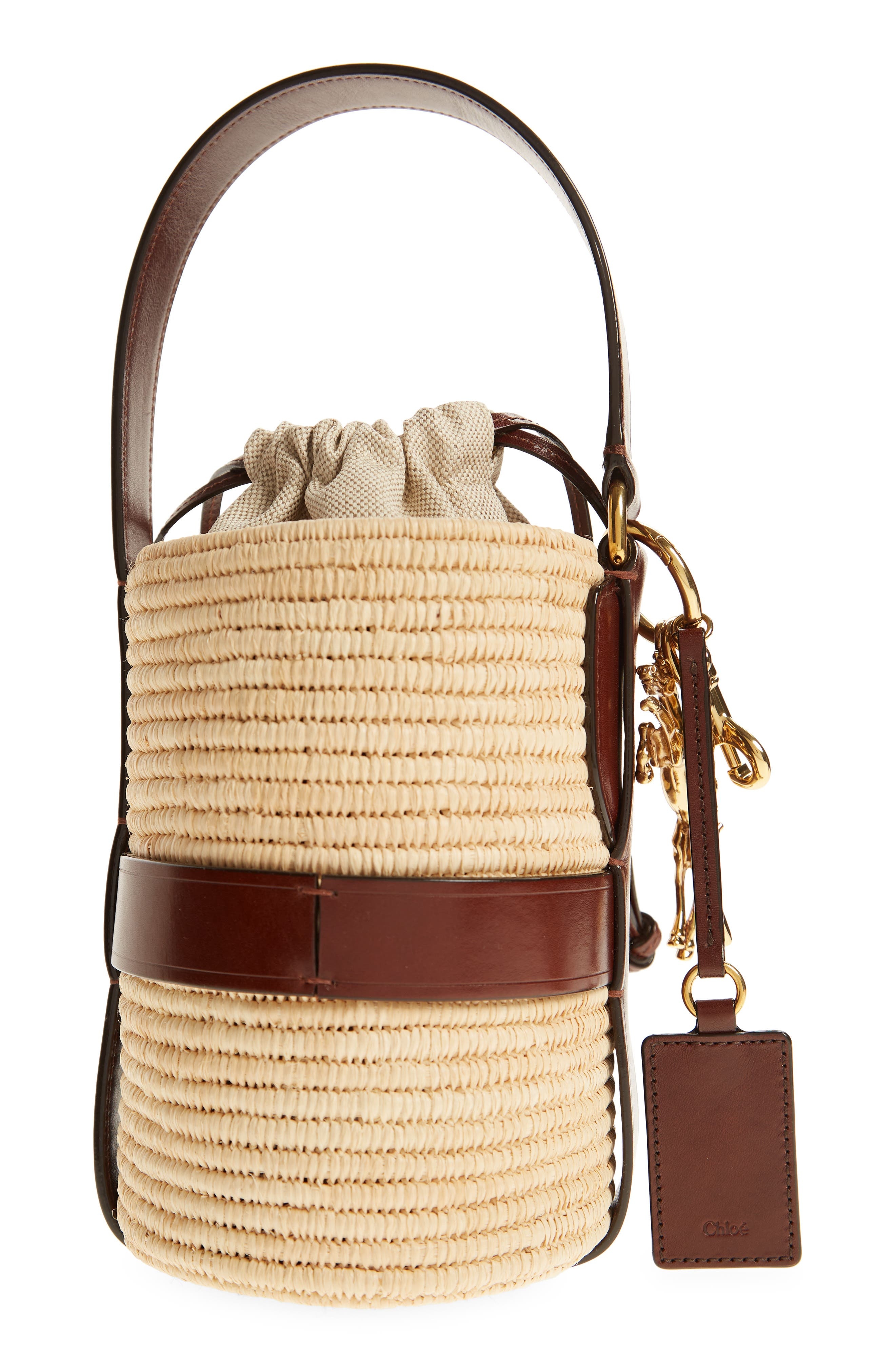 Chloé Small Kerala Straw & Leather Bucket Bag in Dark Ebony at Nordstrom - 3