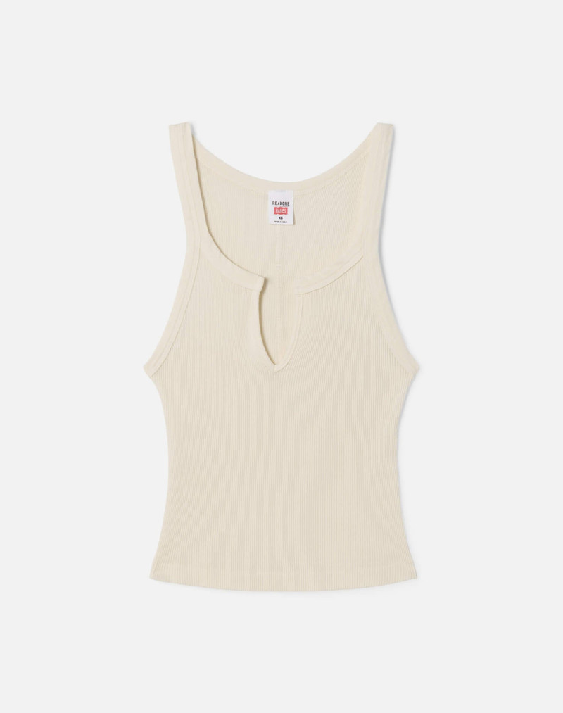 Hanes V Cut Ribbed Tank - Vintage Ivory 1