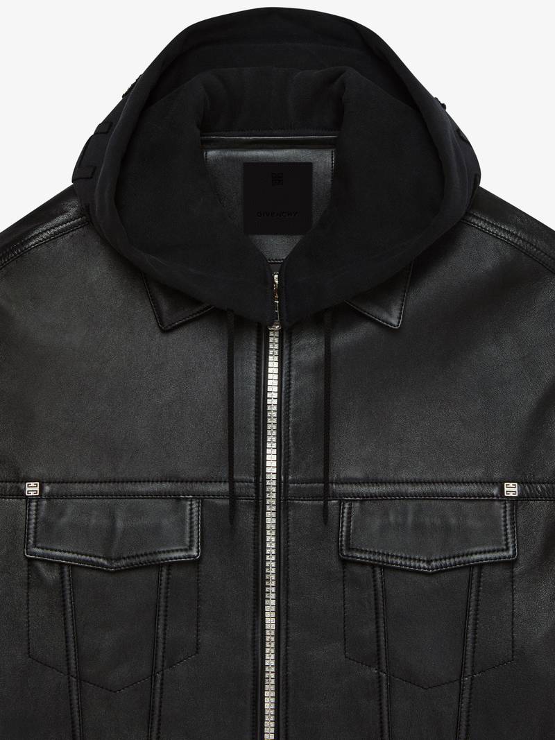 CLASSIC FIT TRUCKER JACKET IN NAPPA LEATHER WITH HOOD 5