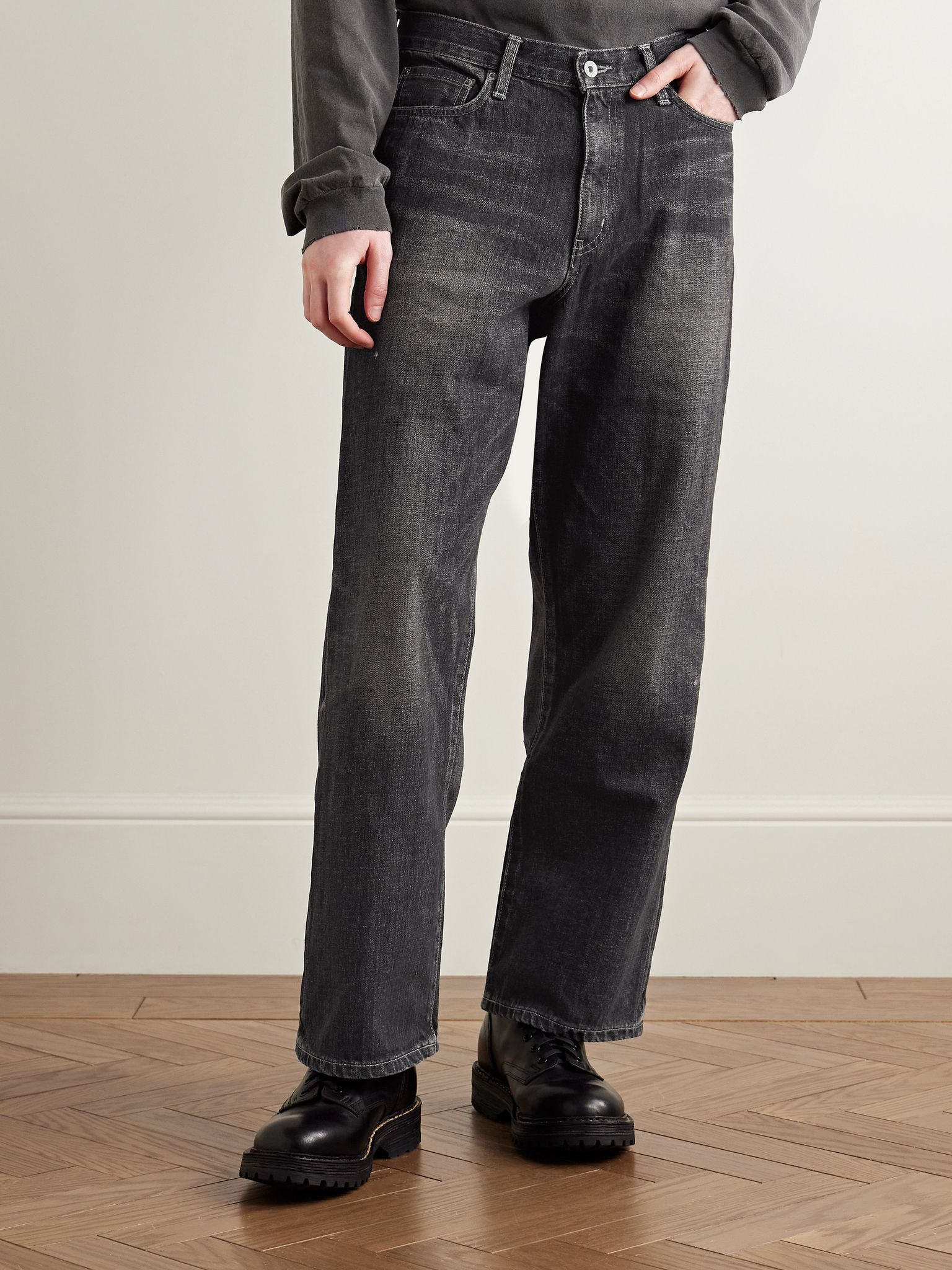 Straight-Leg Selvedge Jeans Black - 3